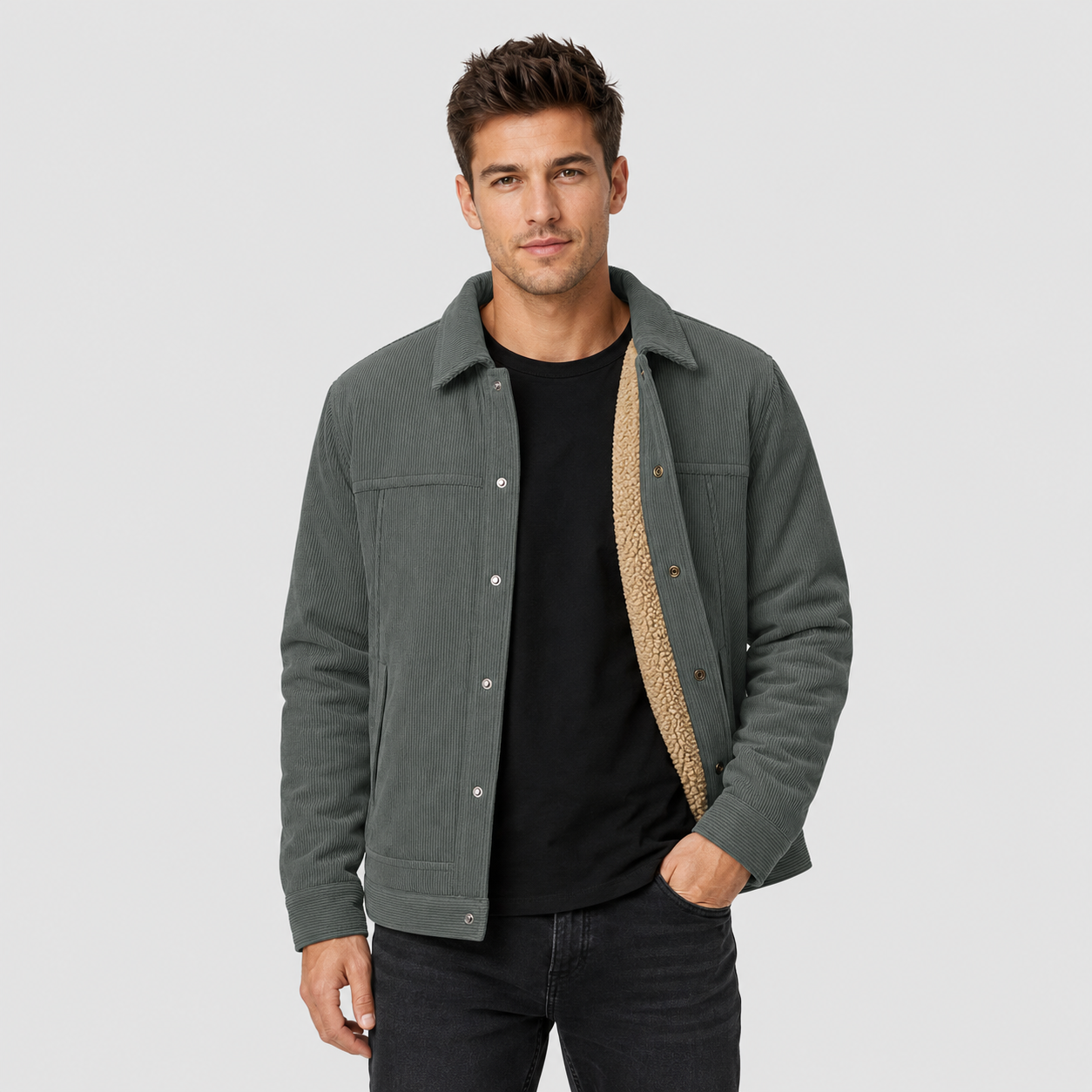 Men's Sherpa-Lined Corduroy Winter Jacket