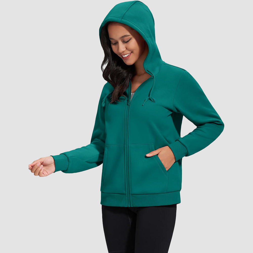 Women's Fleece Jacket - Full Zip, Hood & Pockets