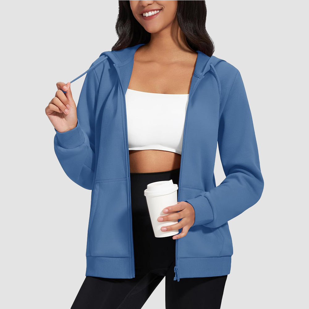Women's Fleece Jacket - Full Zip, Hood & Pockets