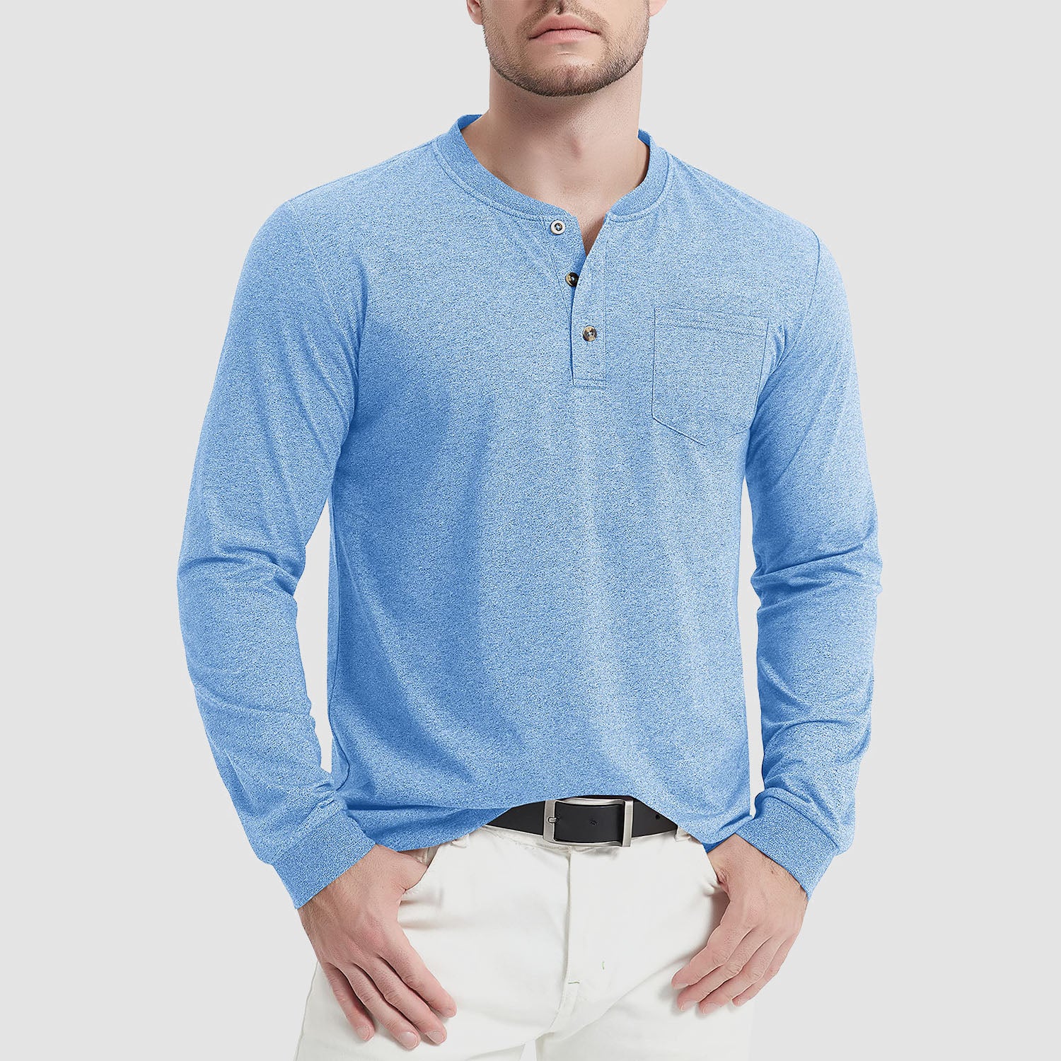 Men's Henley Shirt Cotton Long Sleeve Shirts, Sky Blue / Xs Men's Henley Shirt Cotton Long Sleeve Shirts, Sky Blue / Xs
