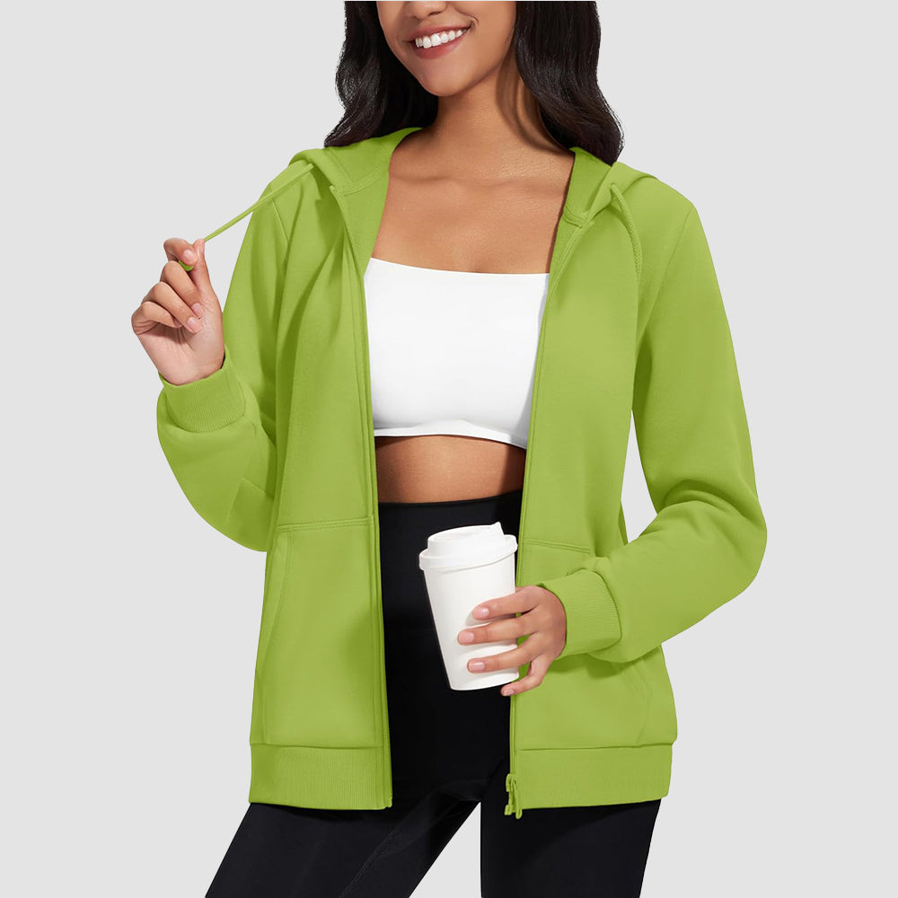Women's Fleece Jacket - Full Zip, Hood & Pockets