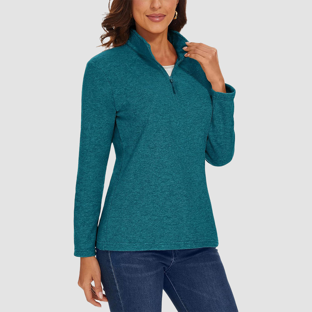 Women's Quarter Zip Fleece Pullover Sweatshirt Athletic Top