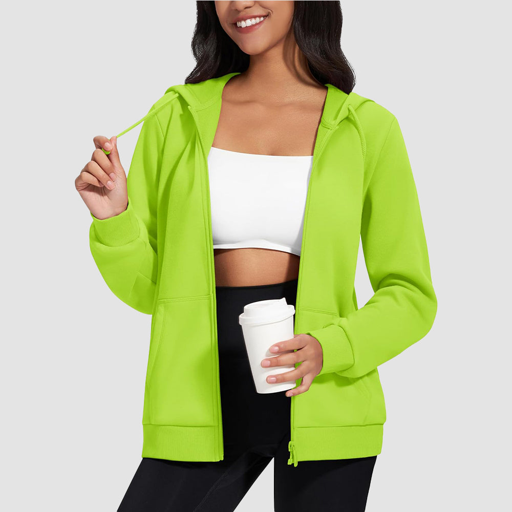 Women's Fleece Jacket - Full Zip, Hood & Pockets