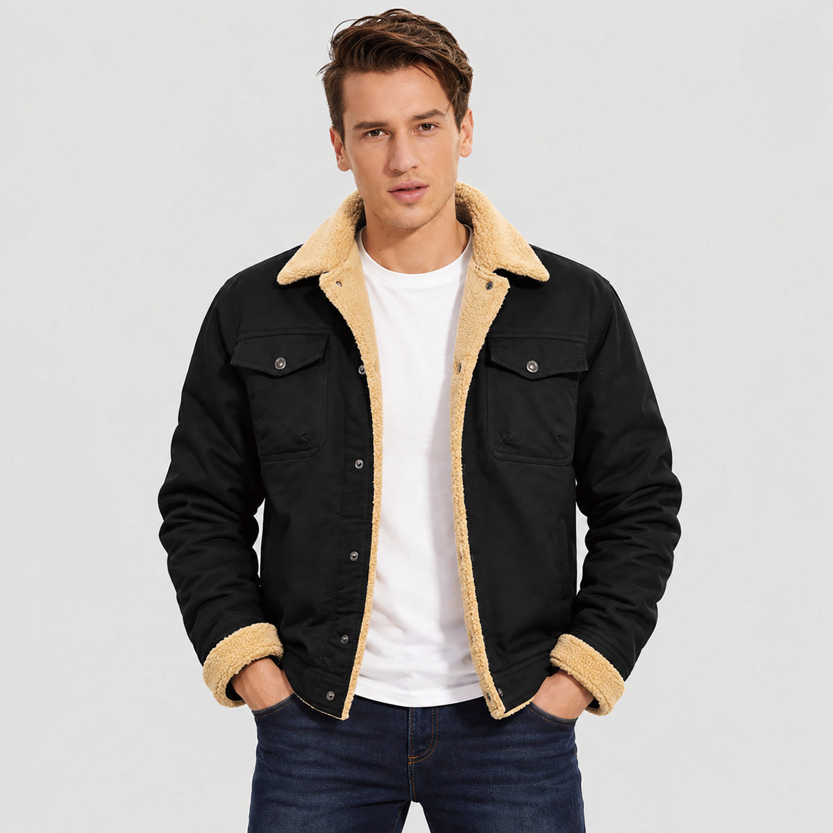 Men's Sherpa Lined Trucker Jacket | Casual Denim Canvas Coat