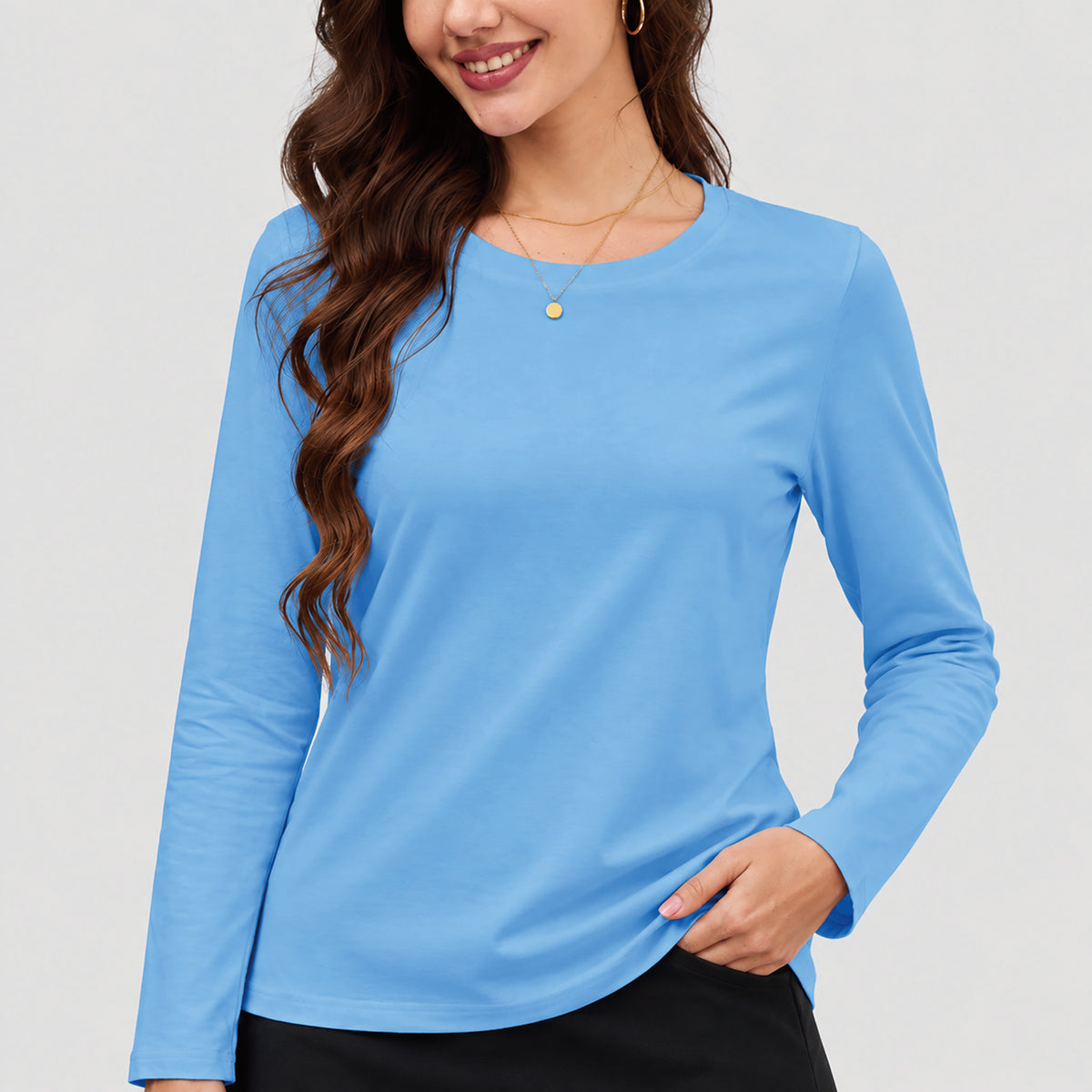 Women's Cotton Long Sleeve Crew Neck T Shirt Soft Casual Basic Tee
