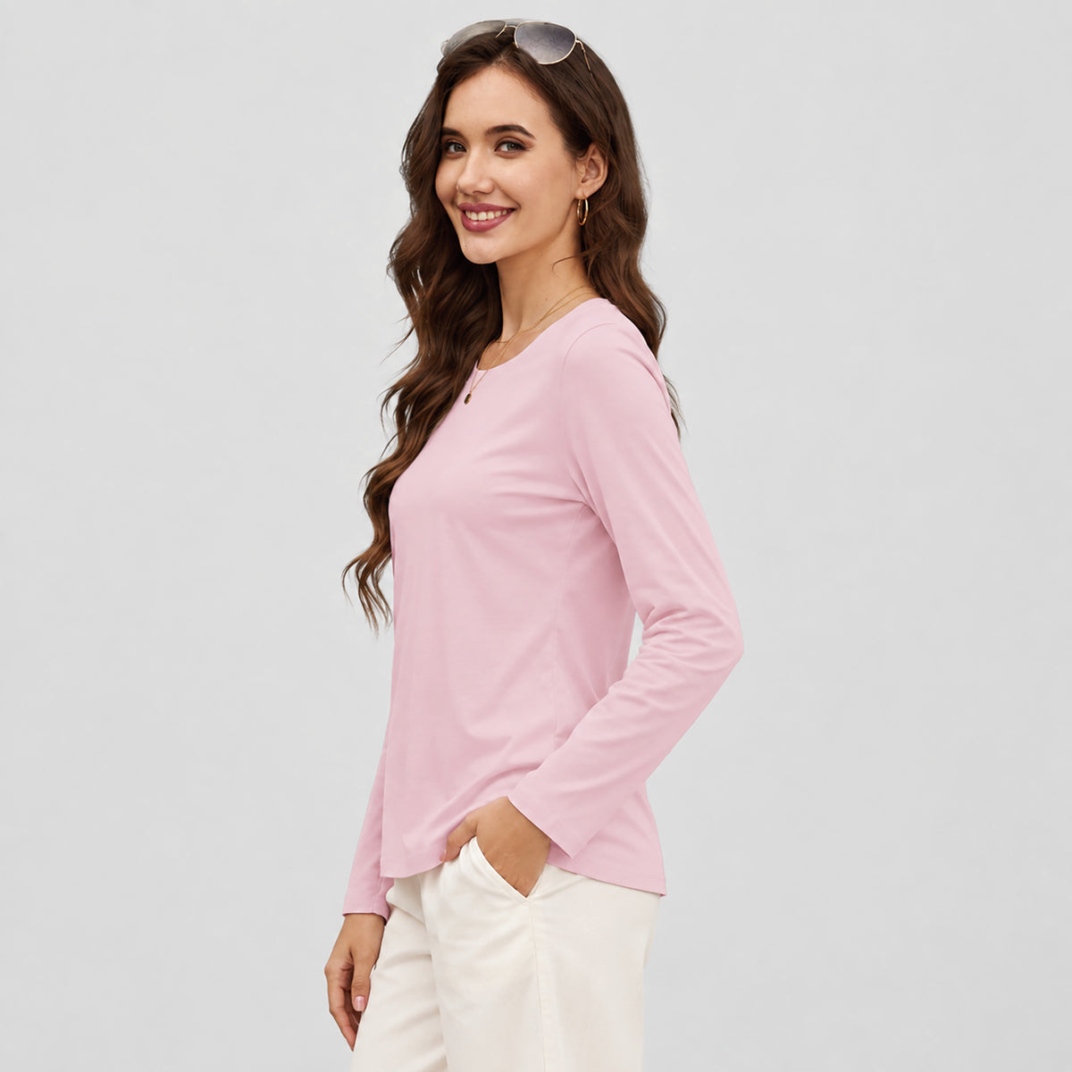 Women's Cotton Long Sleeve Crew Neck T Shirt Soft Casual Basic Tee