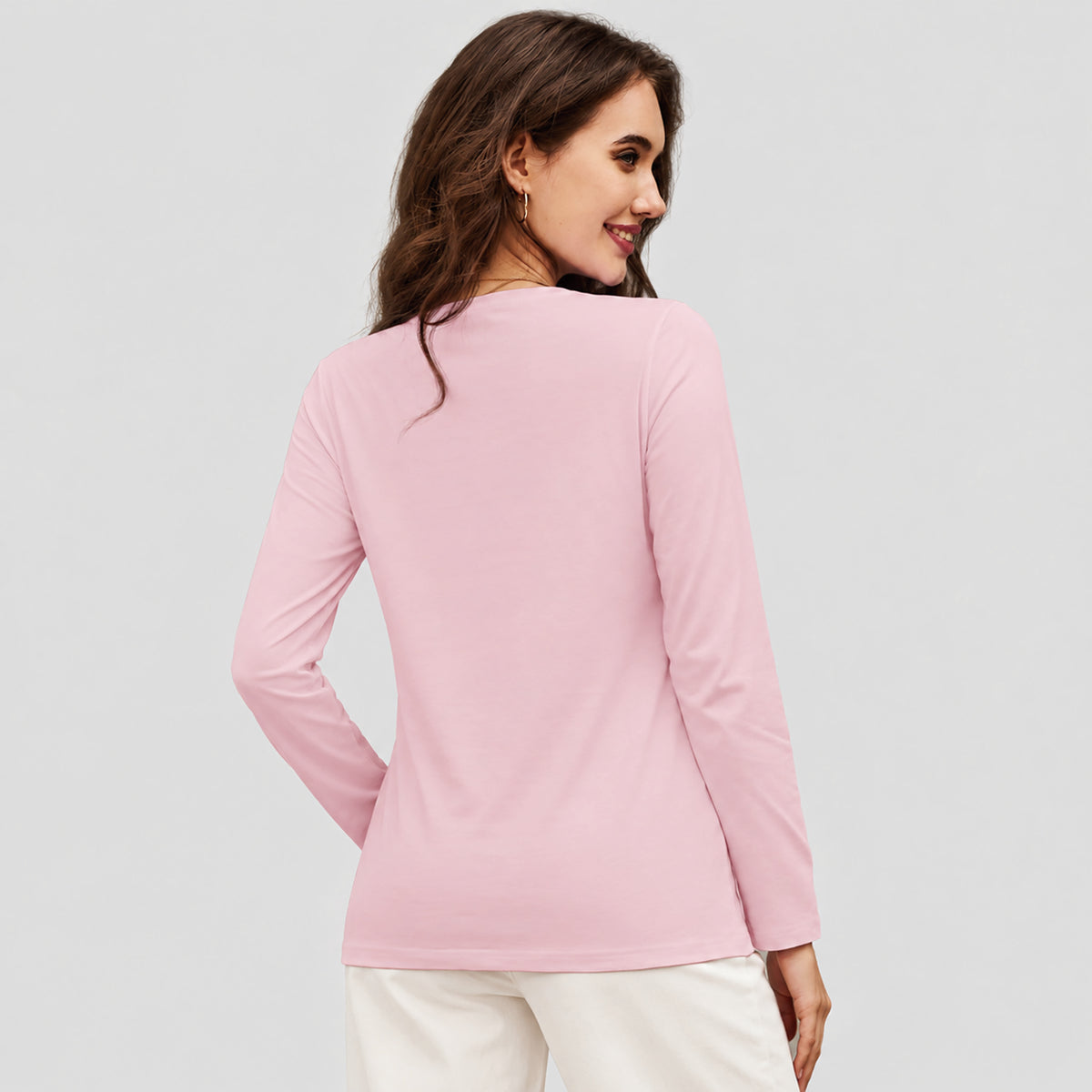 Women's Cotton Long Sleeve Crew Neck T Shirt Soft Casual Basic Tee