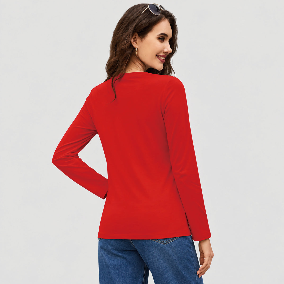 Women's Cotton Long Sleeve Crew Neck T Shirt Soft Casual Basic Tee