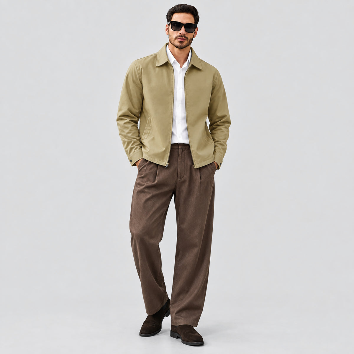 Men's Lightweight Cotton Jacket Full Zip with 3 Pockets