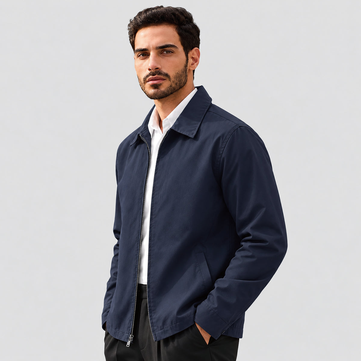 Men's Lightweight Cotton Jacket Full Zip with 3 Pockets