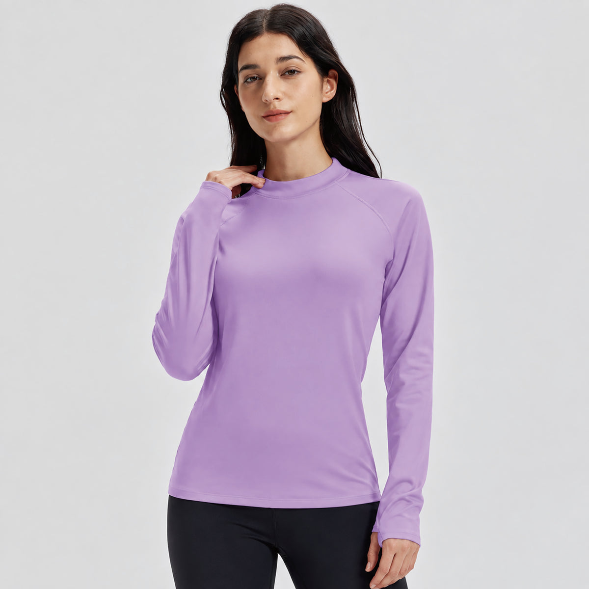 Women's Fleece Lined Thermal Shirt Mock Neck Long Sleeve Base Layer