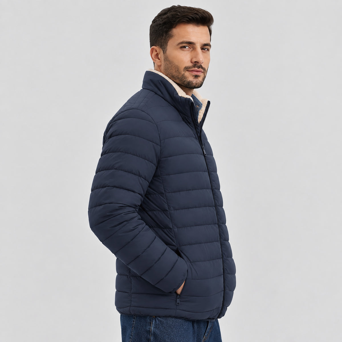 Men's Lightweight Puffer Jacket Sherpa Lined Warm Winter Coat