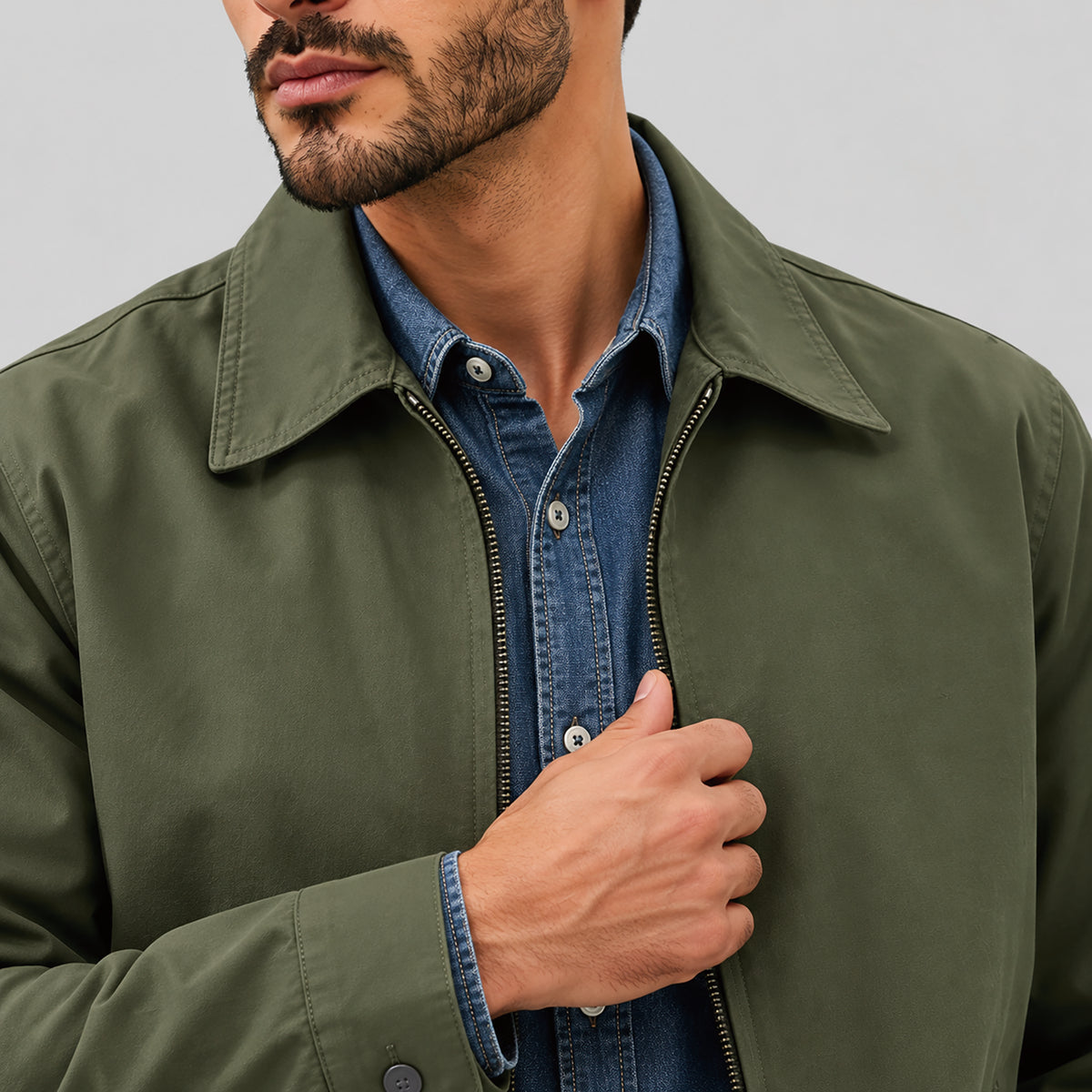 Men's Lightweight Cotton Jacket Full Zip with 3 Pockets