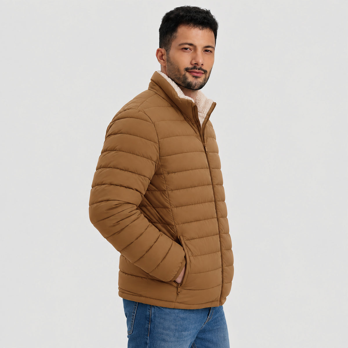 Men's Lightweight Puffer Jacket Sherpa Lined Warm Winter Coat