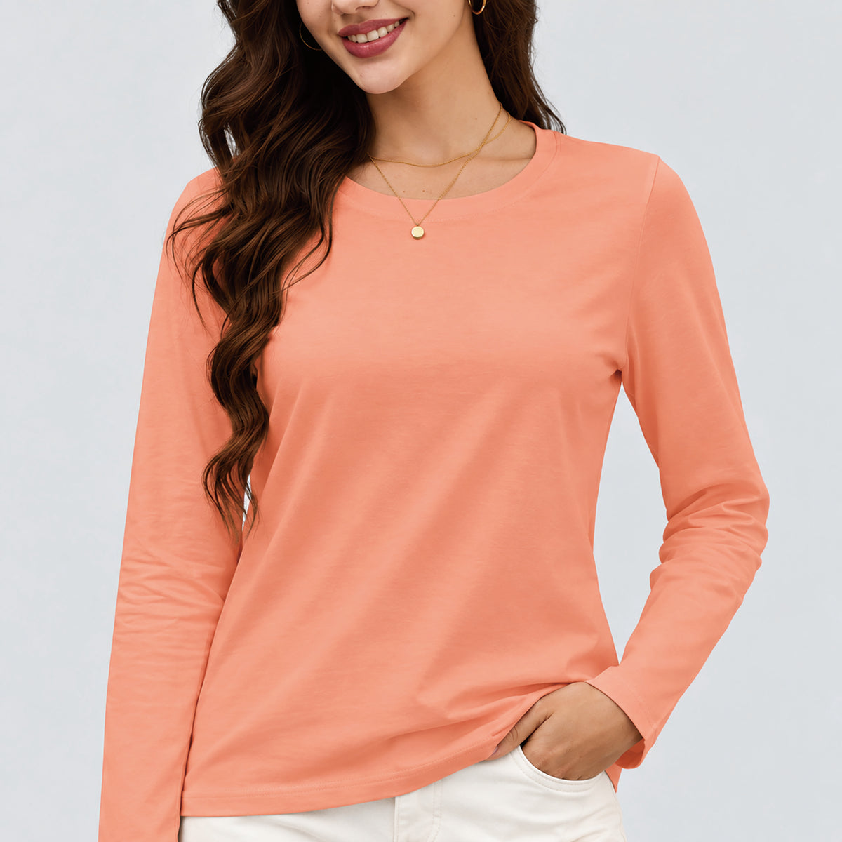 Women's Cotton Long Sleeve Crew Neck T Shirt Soft Casual Basic Tee