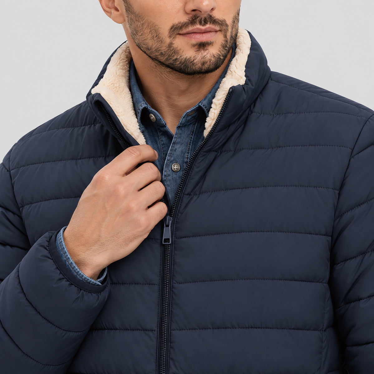 Men's Lightweight Puffer Jacket Sherpa Lined Warm Winter Coat