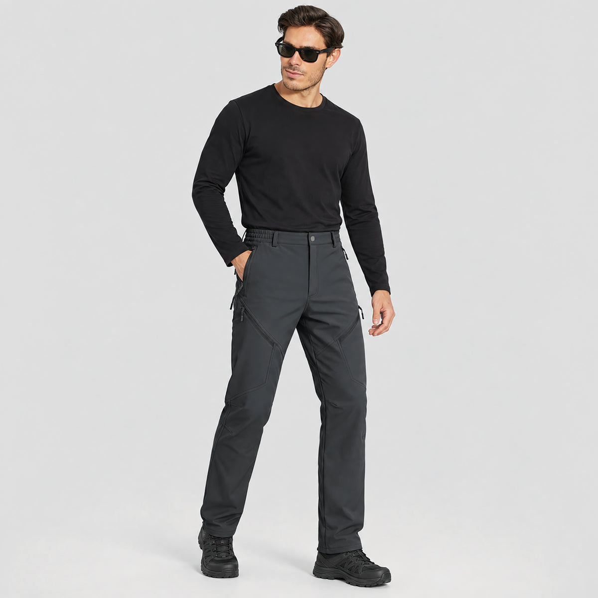 Men's Fleece Lined Softshell Pants Waterproof Hiking Pants with Pockets