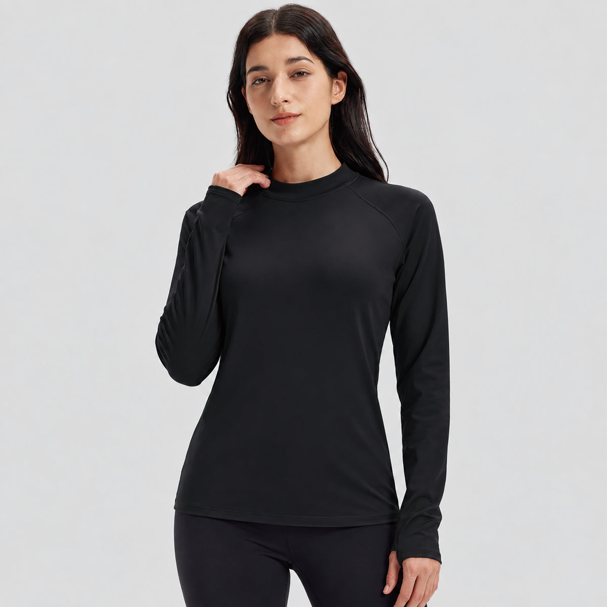 Women's Fleece Lined Thermal Shirt Mock Neck Long Sleeve Base Layer