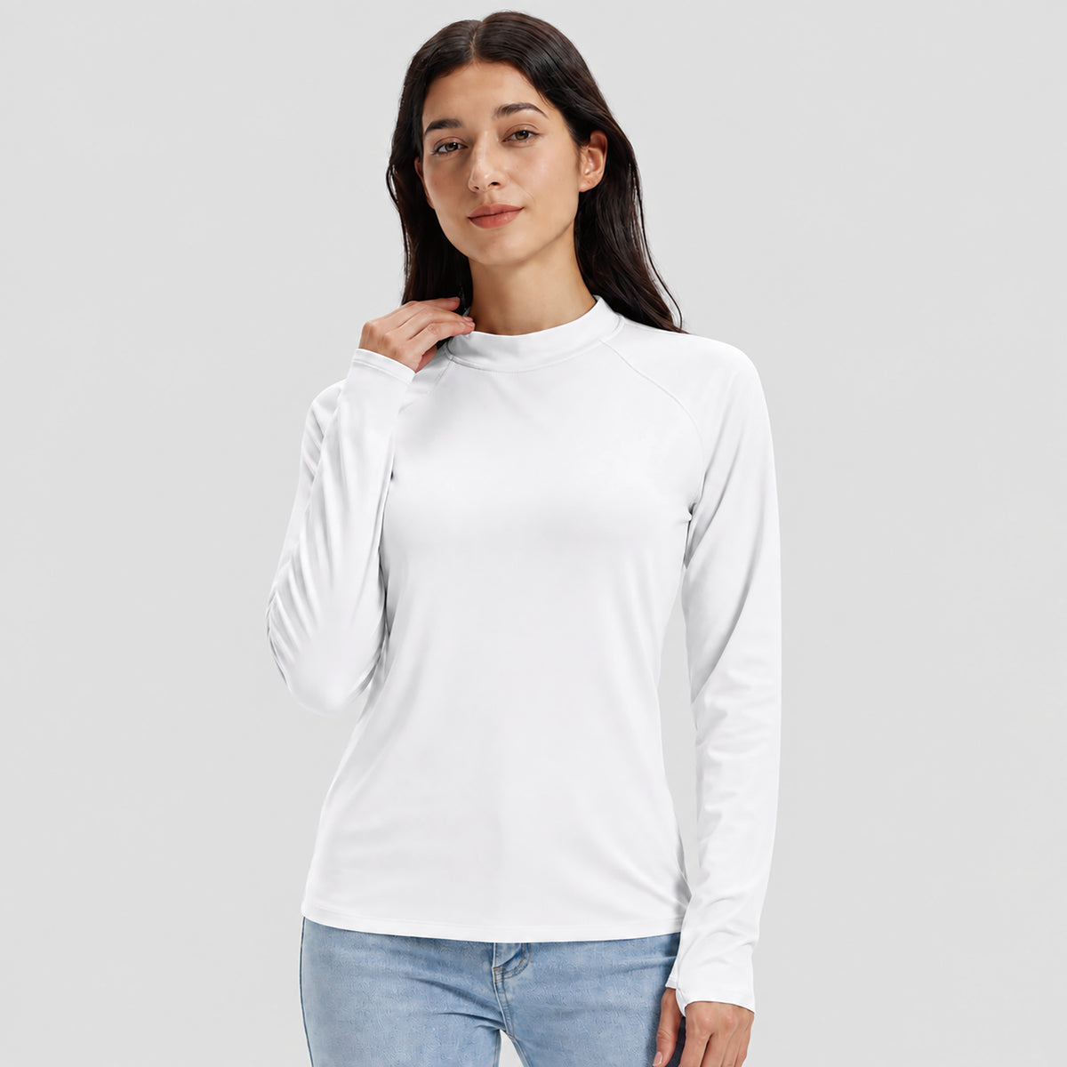 Women's Fleece Lined Thermal Shirt Mock Neck Long Sleeve Base Layer