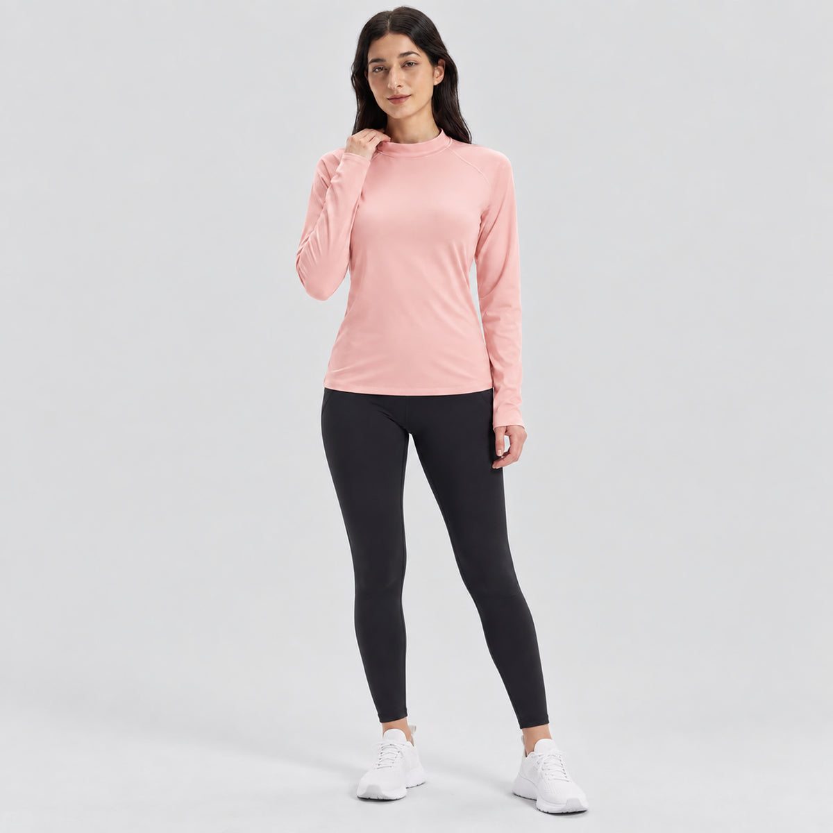 Women's Fleece Lined Thermal Shirt Mock Neck Long Sleeve Base Layer