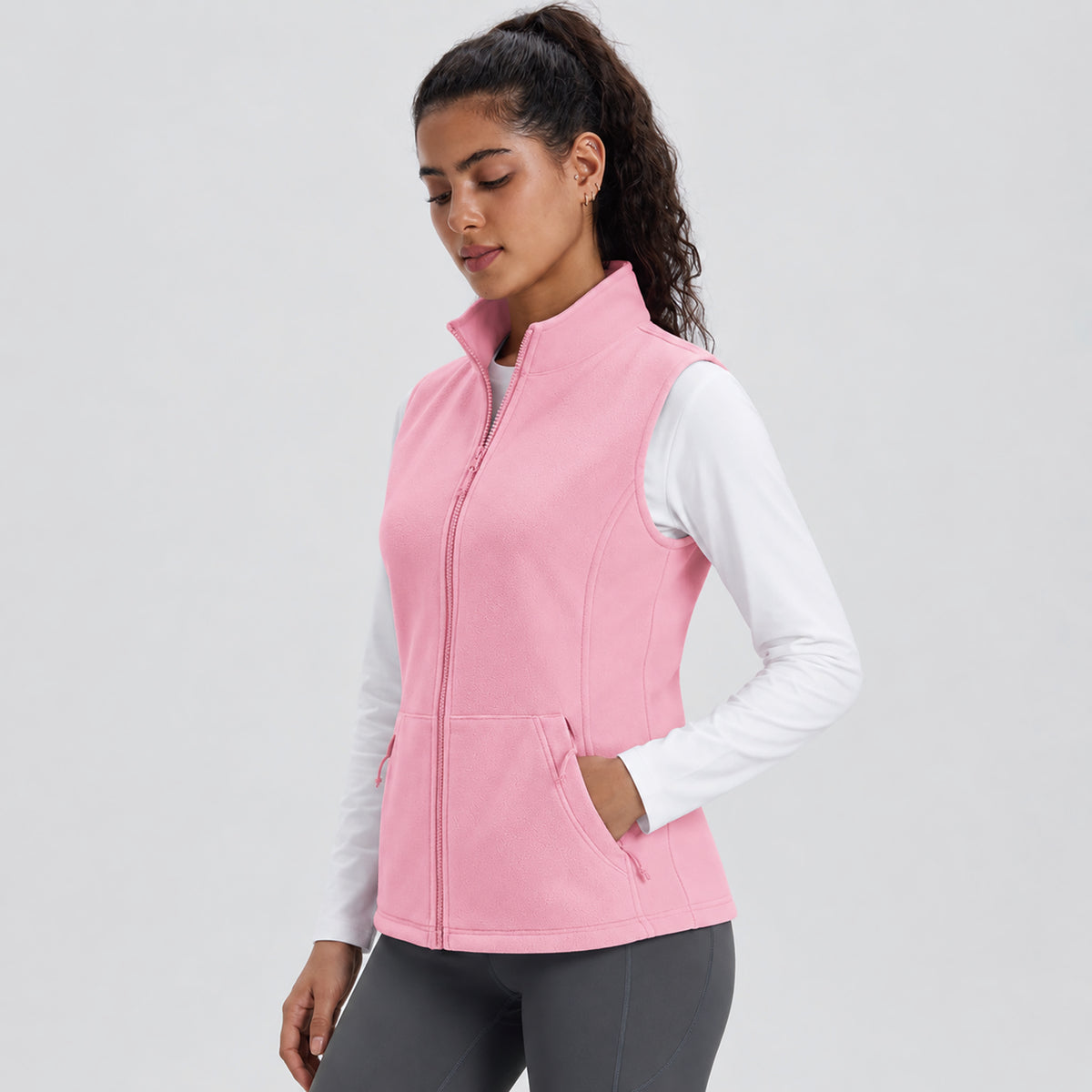Women's Fleece Vest Lightweight Zip Up Sleeveless Warm Layer with Pockets