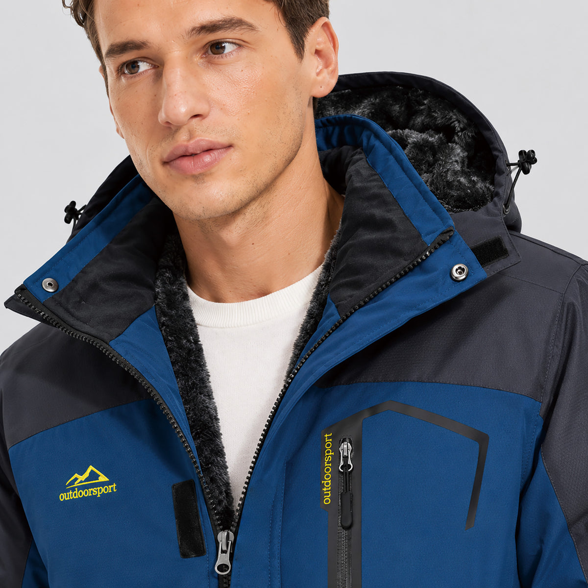 Denim Blue MAGCOMSEN Men's Water-Repellent Winter Ski Jacket with Fleece Lining in #Color_Denim Blue