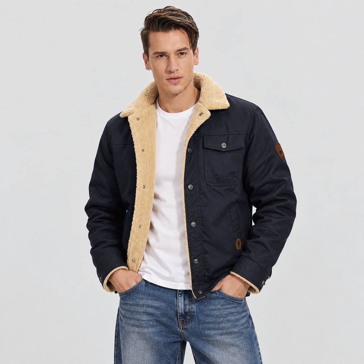 Men's Sherpa Lined Trucker Jacket | Casual Denim Canvas Coat