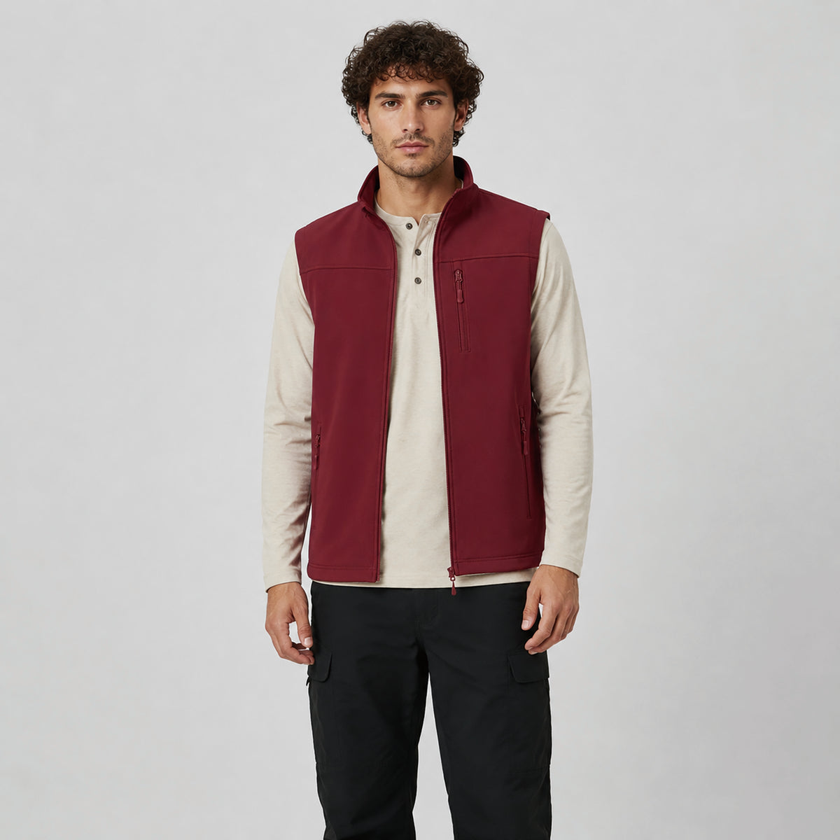 Men's Waterproof Softshell Vest 6-Pocket Fleece Lined Golf Windbreaker
