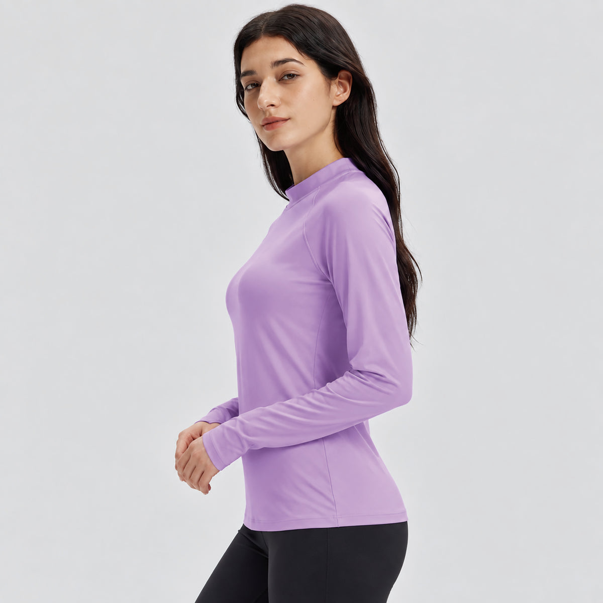 Women's Fleece Lined Thermal Shirt Mock Neck Long Sleeve Base Layer