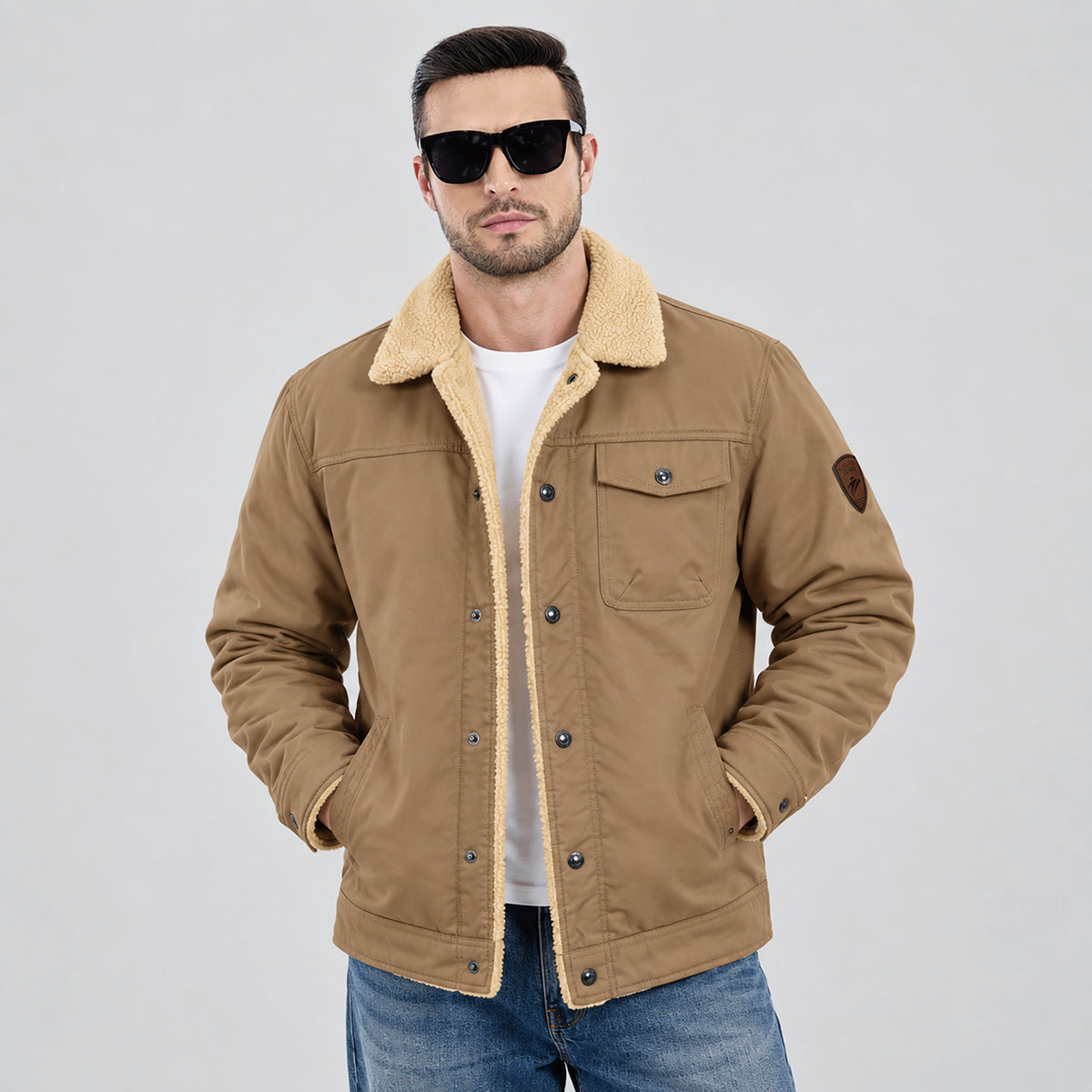 Men's Sherpa Lined Trucker Jacket | Casual Denim Canvas Coat