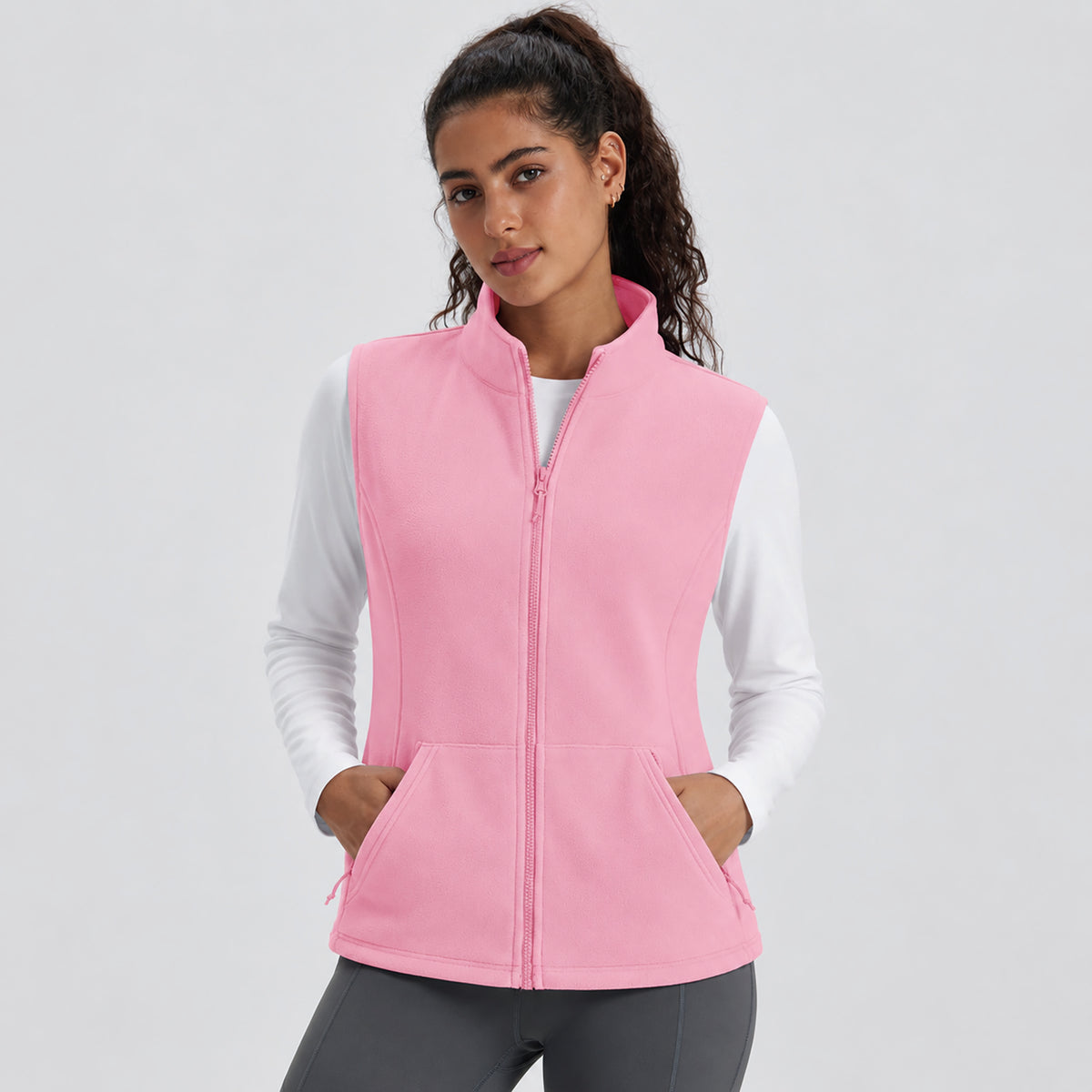Women's Fleece Vest Lightweight Zip Up Sleeveless Warm Layer with Pockets