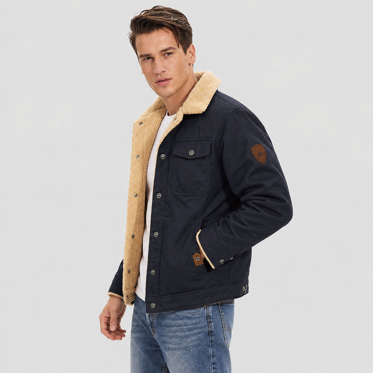 Men's Sherpa Lined Trucker Jacket | Casual Denim Canvas Coat