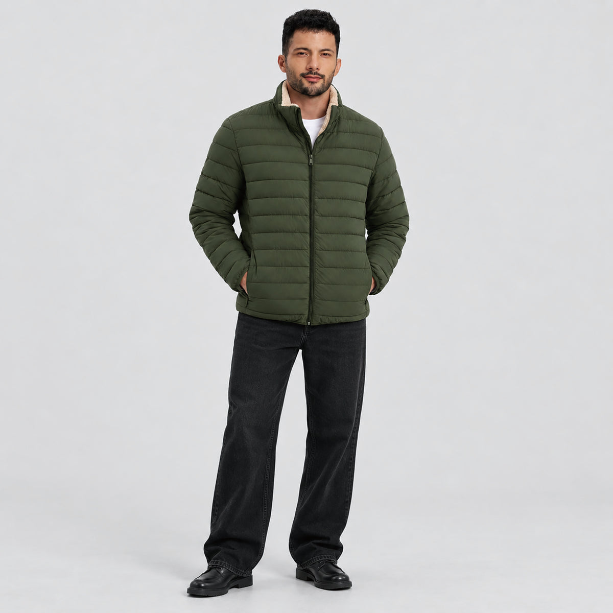 Men's Lightweight Puffer Jacket Sherpa Lined Warm Winter Coat