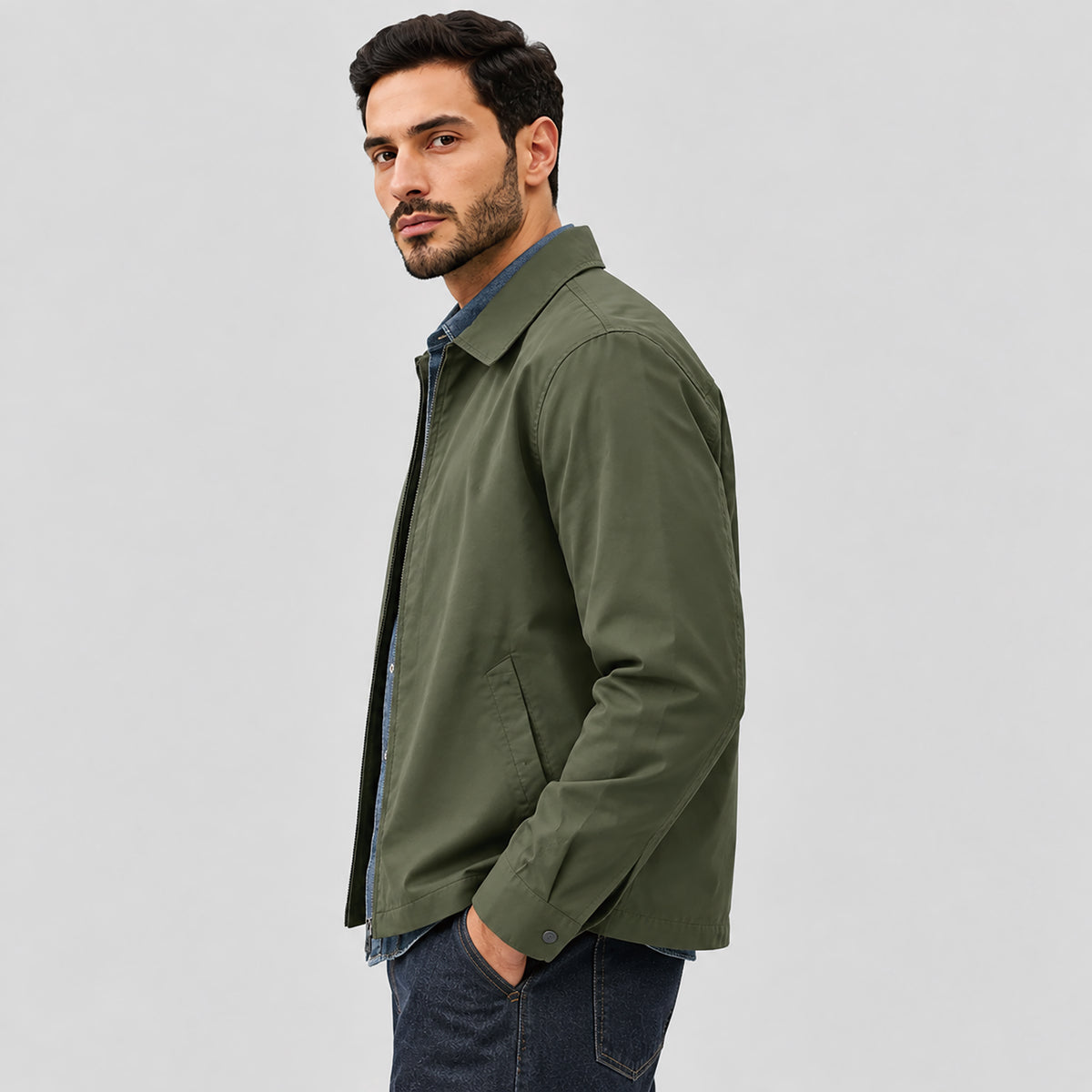 Men's Lightweight Cotton Jacket Full Zip with 3 Pockets
