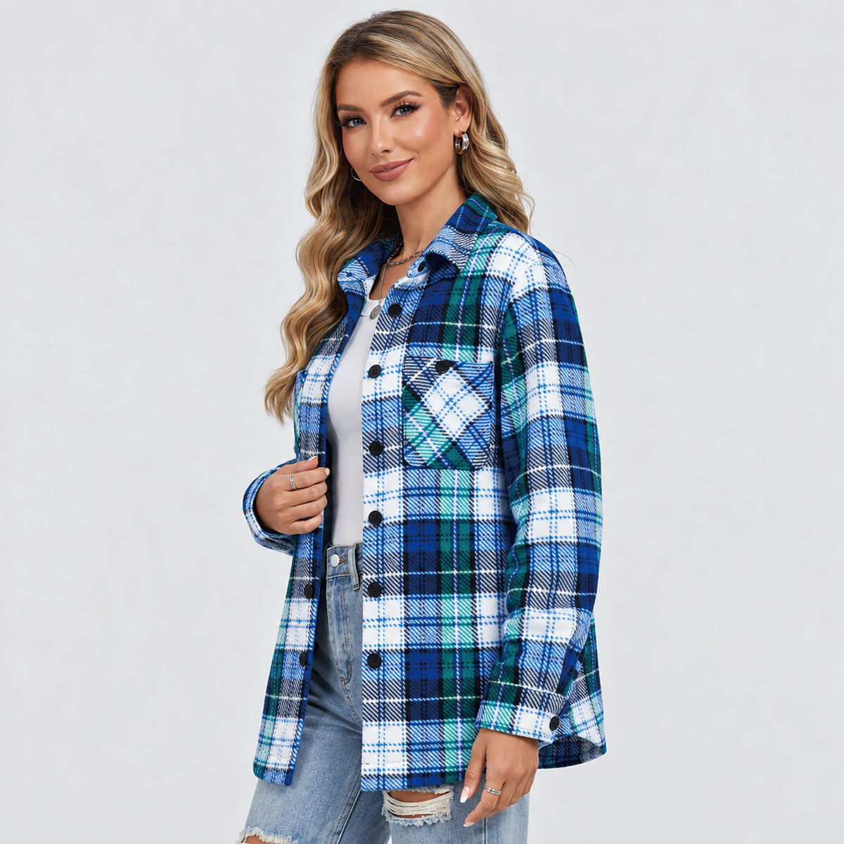 Women's Sherpa Lined Plaid Shacket Warm Flannel Jacket for Fall Winter