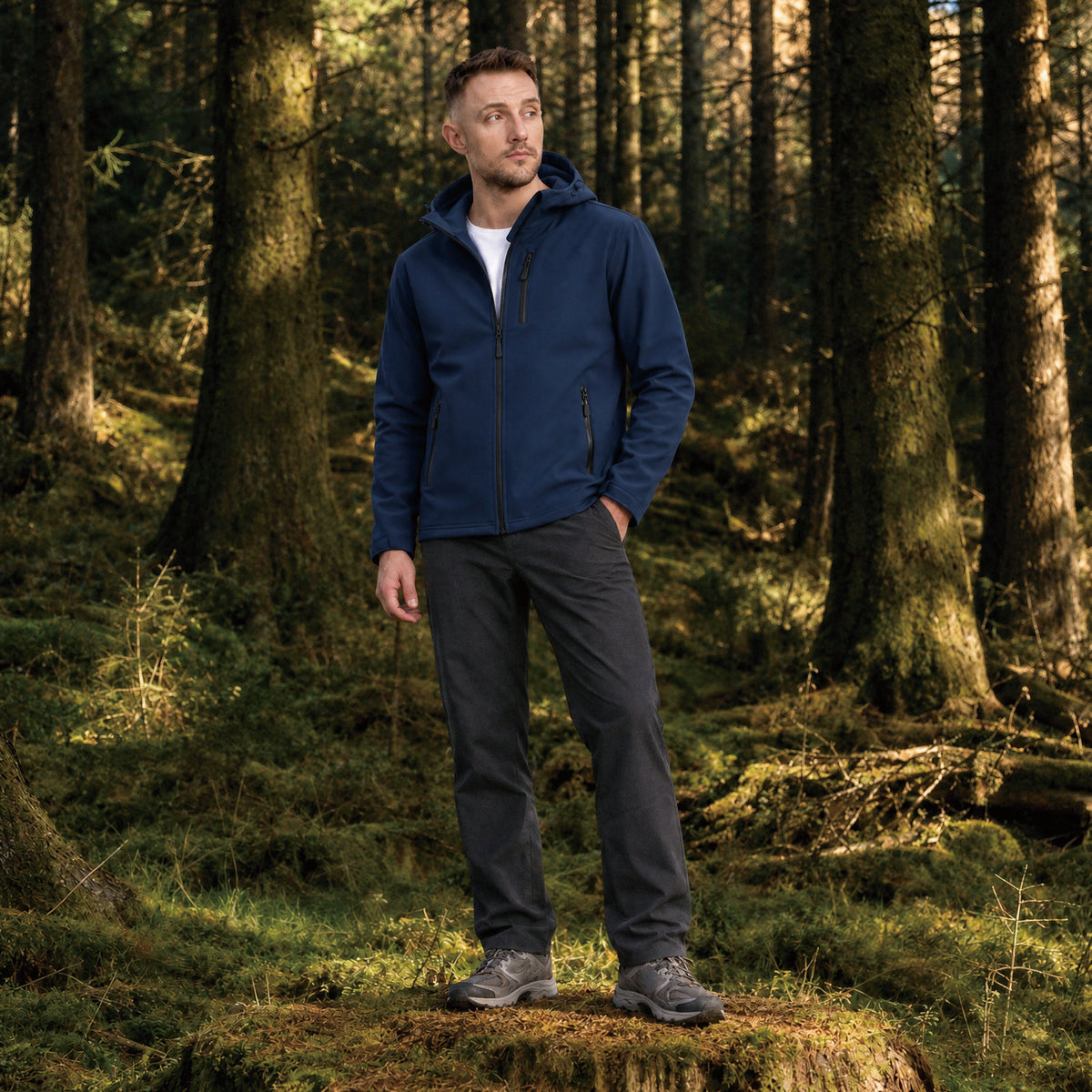 Men's Waterproof Fleece-Lined Winter Jacket - Lightweight Hooded Softshell for Hiking