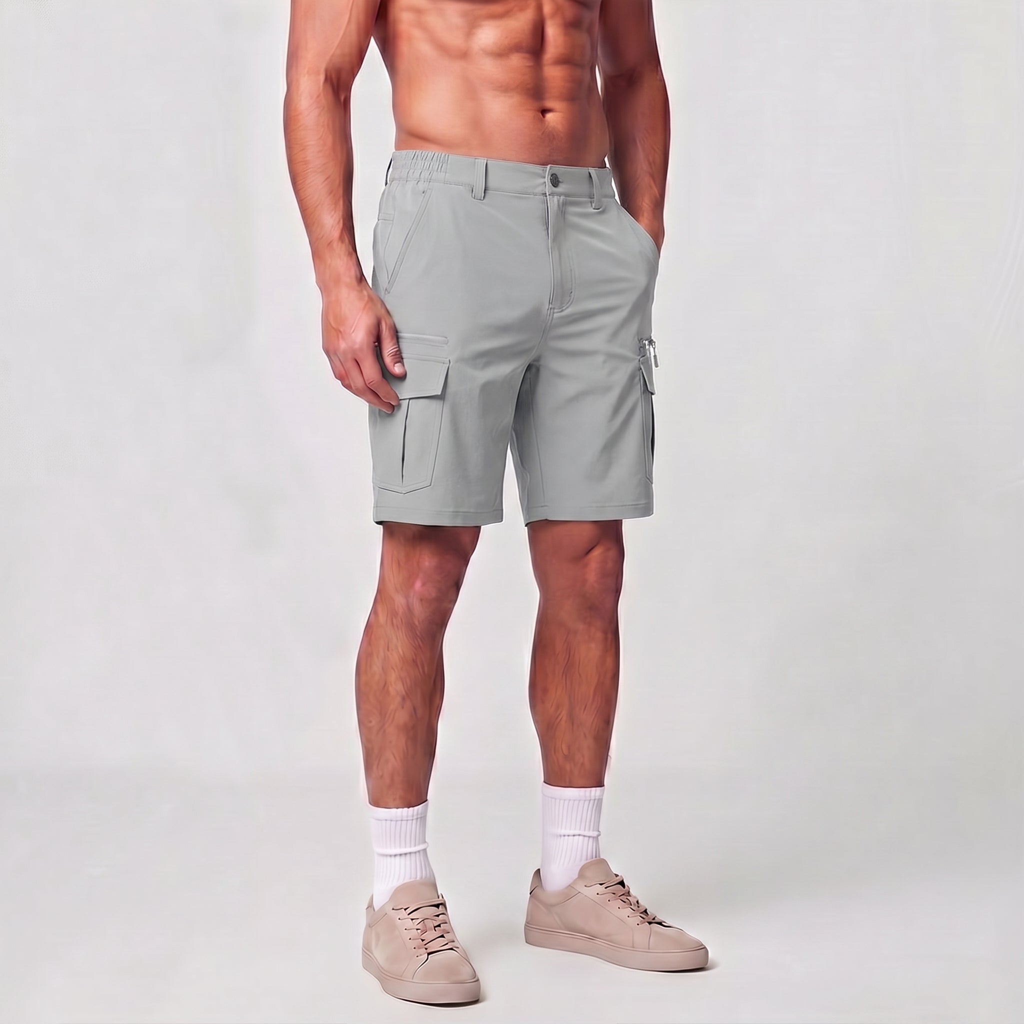 Men 9 Inch Hiking Cargo Shorts - Water Resistant 7 Pocket Stretch Tactical Shorts Light Grey by MAGCOMSEN