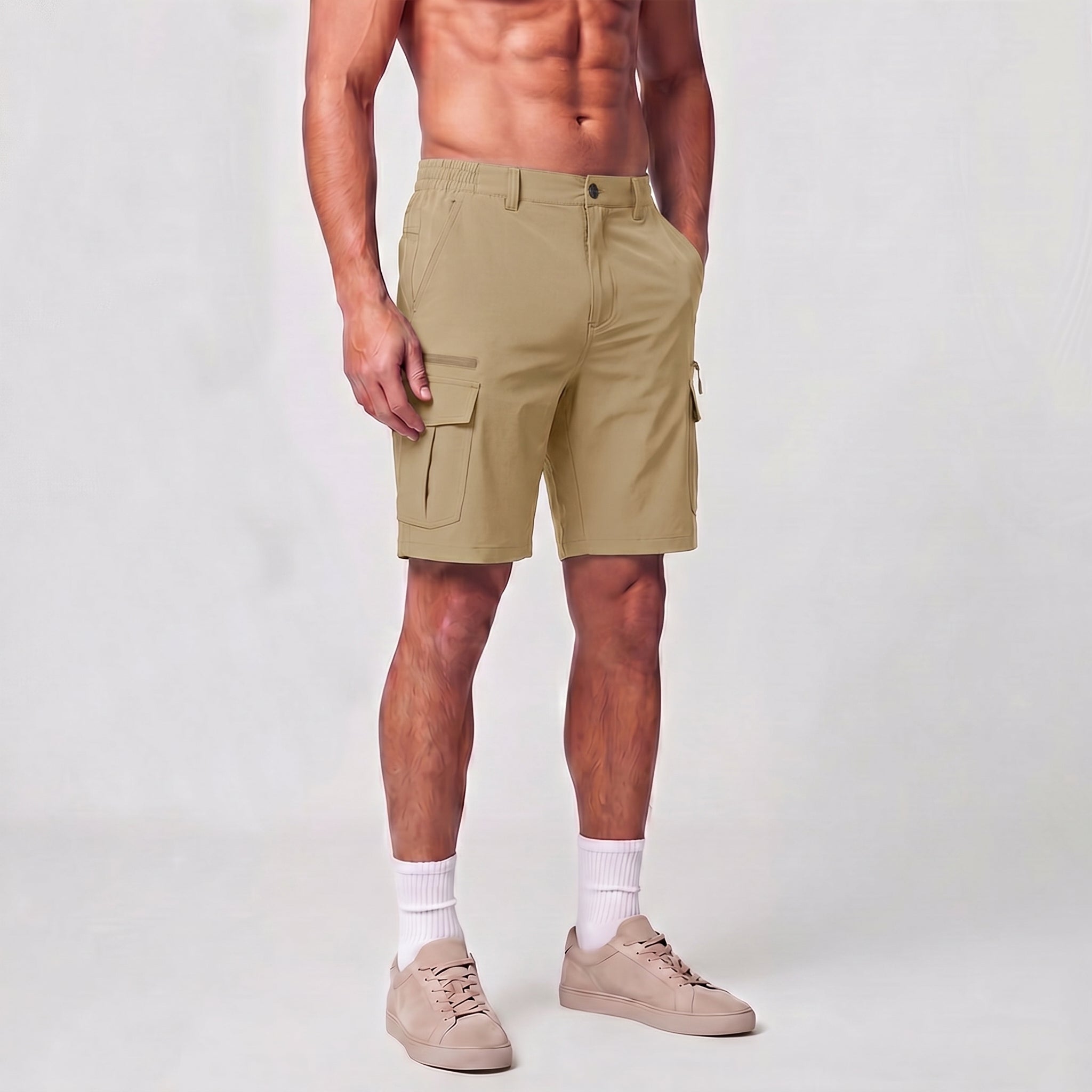 Men 9 Inch Hiking Cargo Shorts - Water Resistant 7 Pocket Stretch Tactical Shorts Khaki by MAGCOMSEN