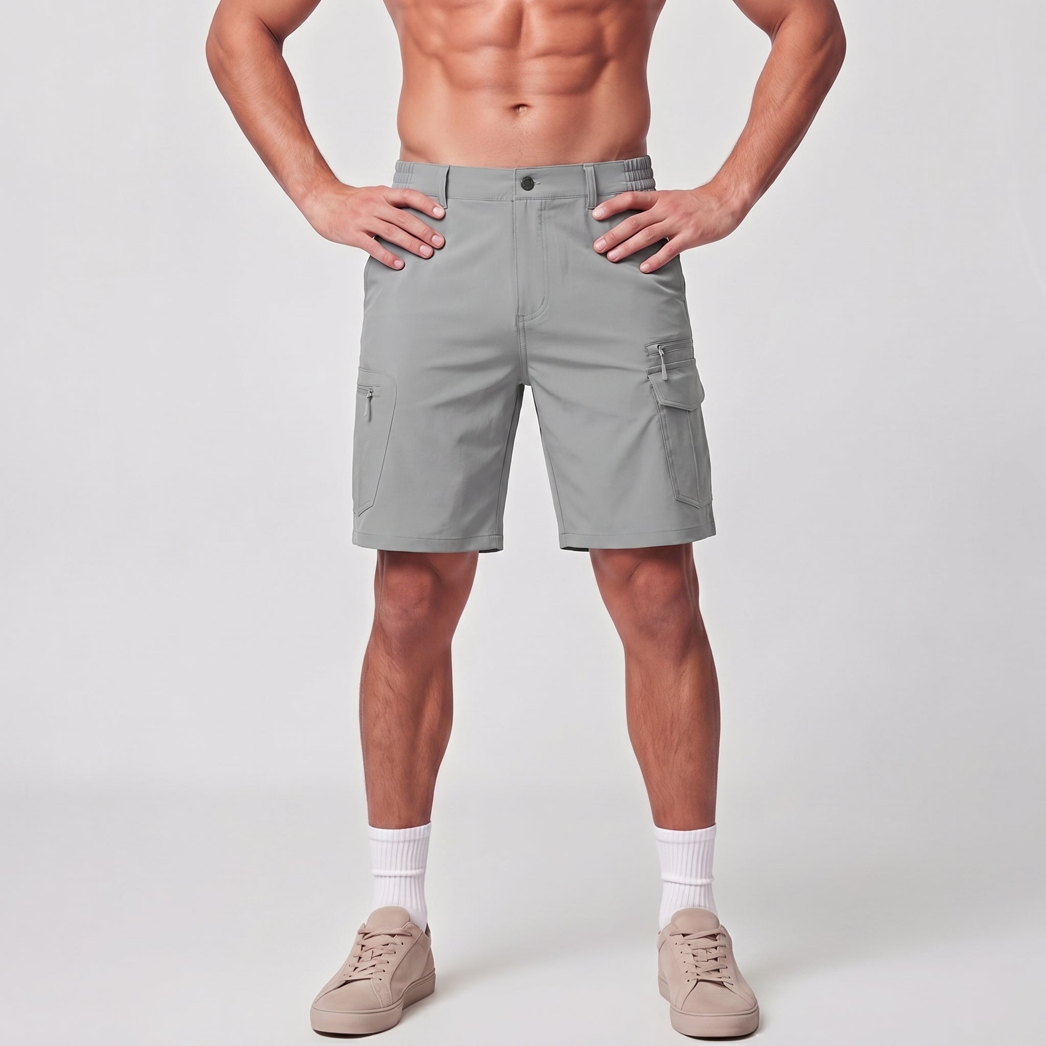 Men 9 Inch Hiking Cargo Shorts - Water Resistant 7 Pocket Stretch Tactical Shorts Light Grey by MAGCOMSEN
