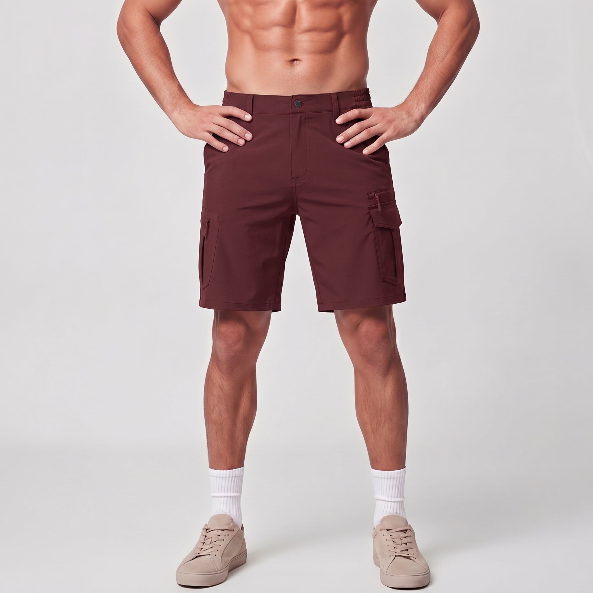 Men 9 Inch Hiking Cargo Shorts - Water Resistant 7 Pocket Stretch Tactical Shorts Wine Red by MAGCOMSEN