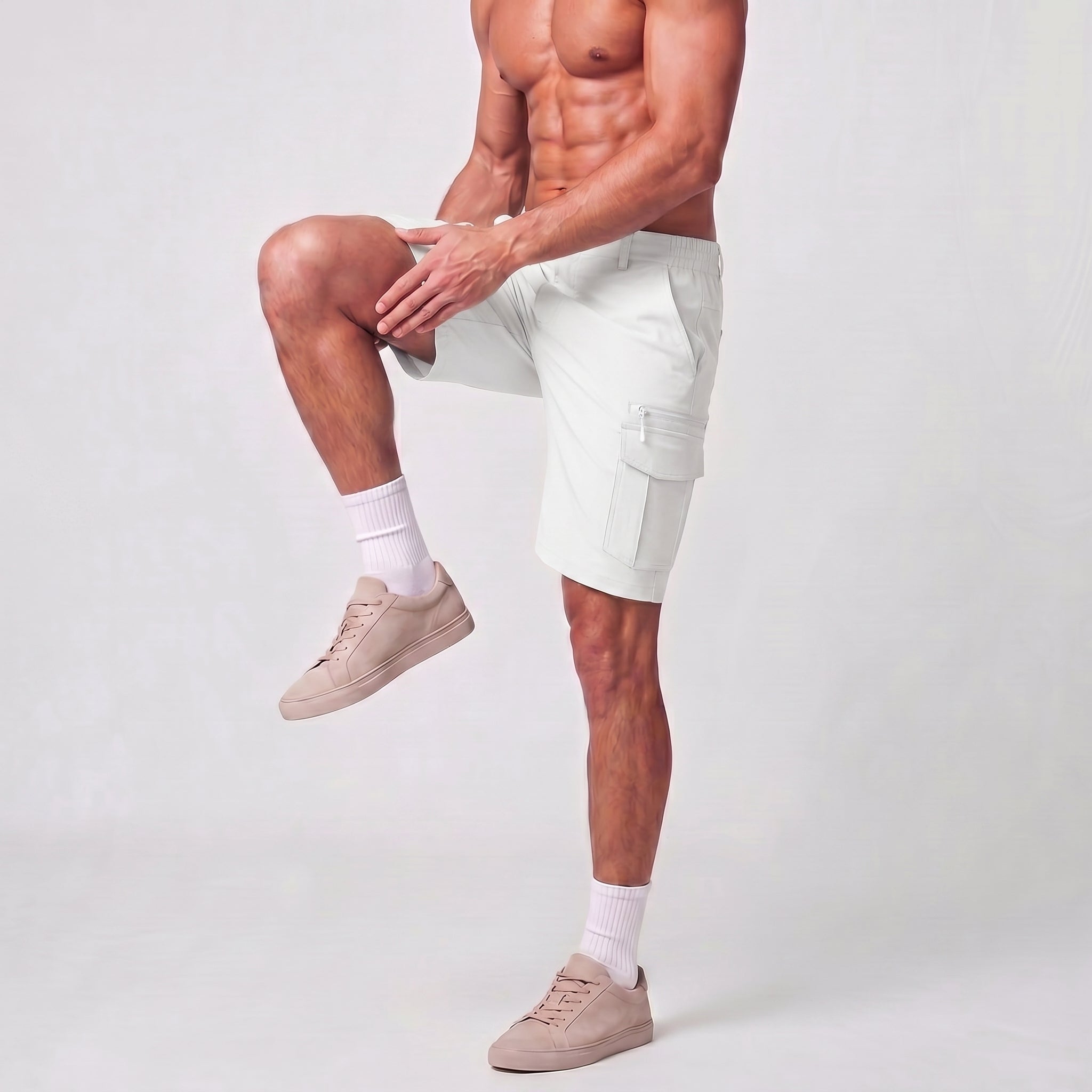 Men 9 Inch Hiking Cargo Shorts - Water Resistant 7 Pocket Stretch Tactical Shorts White by MAGCOMSEN
