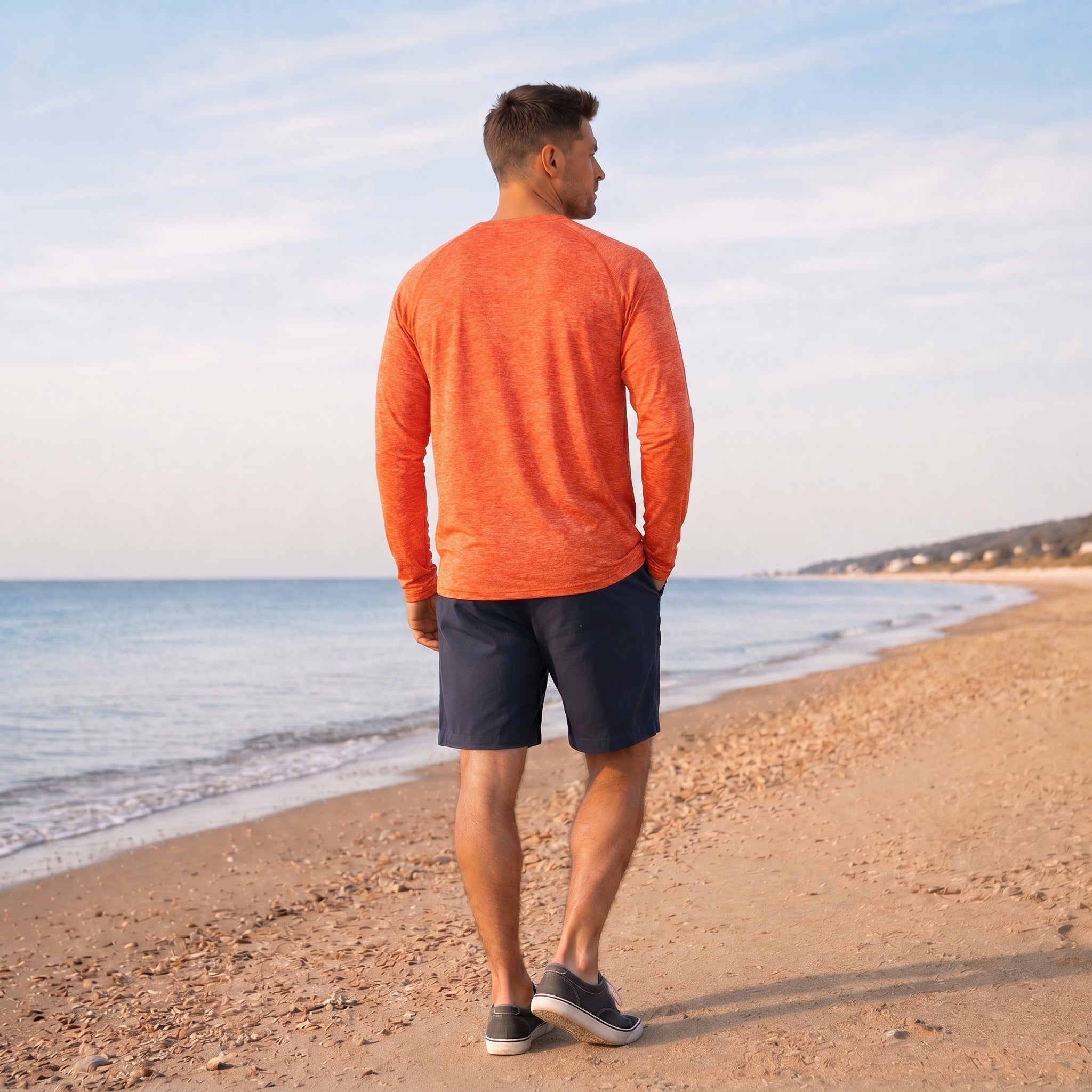 Men UPF 50 Plus Sun Protection Shirt - Quick Dry Cooling Long Sleeve Raglan Tee Orange by MAGCOMSEN