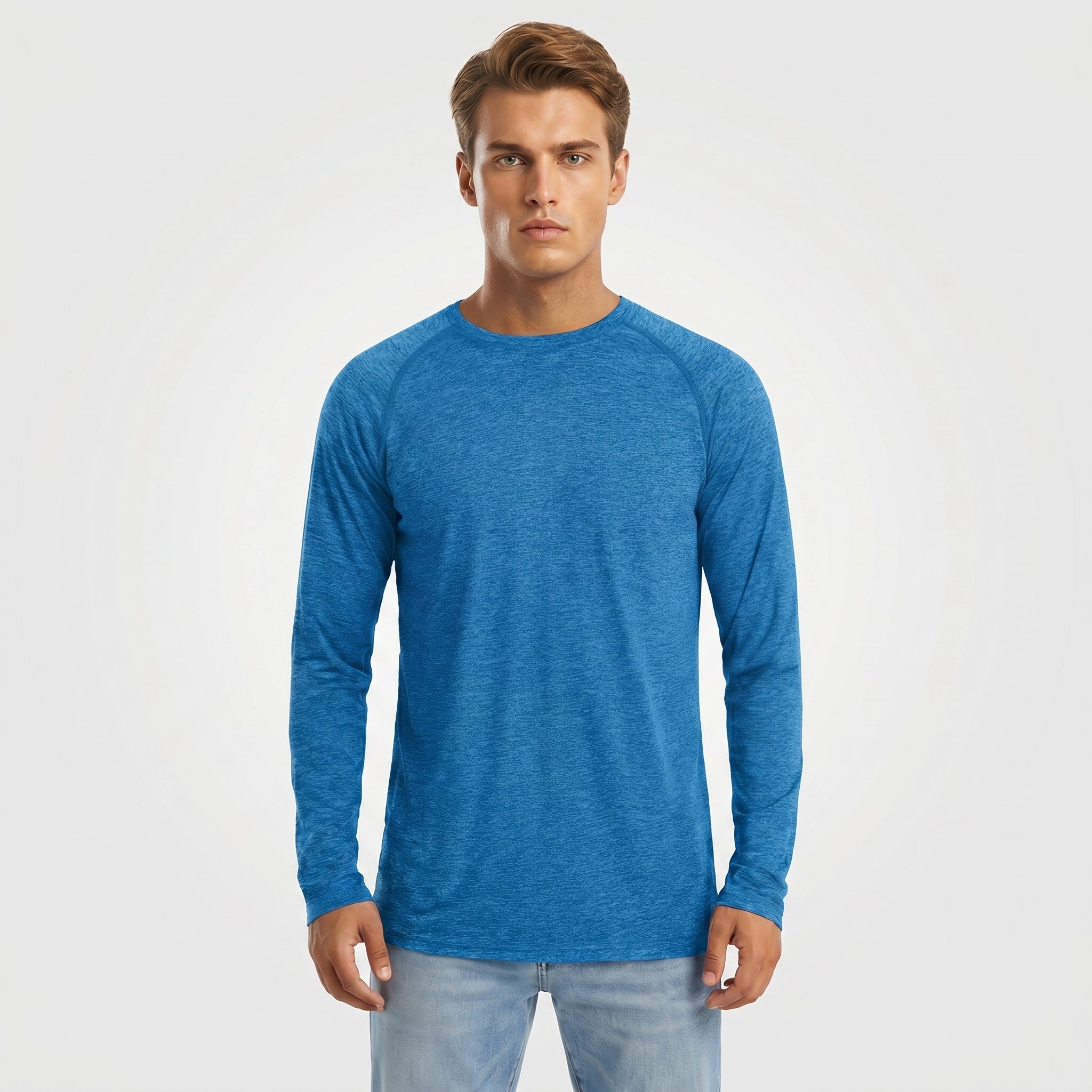 Men UPF 50 Plus Sun Protection Shirt - Quick Dry Cooling Long Sleeve Raglan Tee Sea Blue by MAGCOMSEN