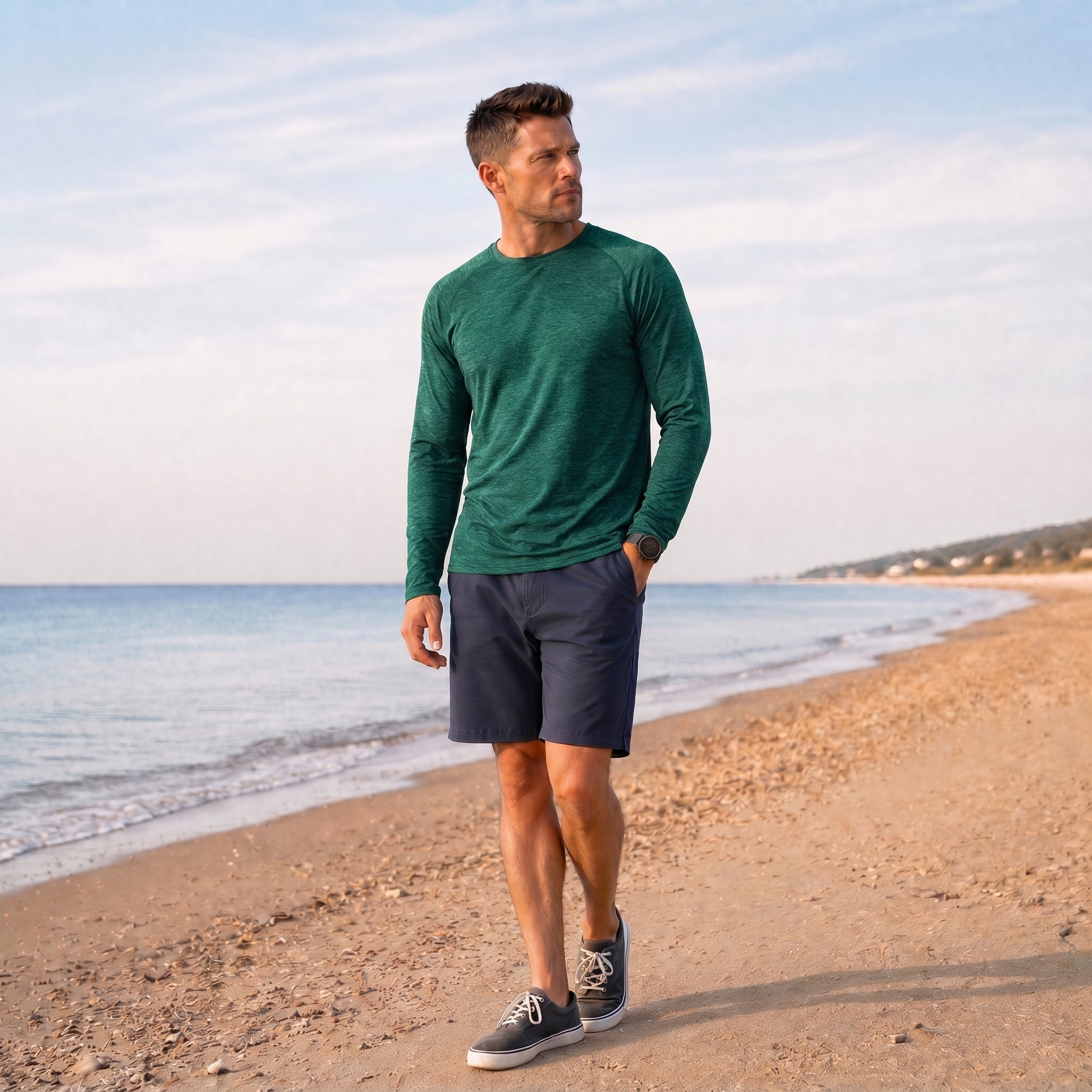 Men UPF 50 Plus Sun Protection Shirt - Quick Dry Cooling Long Sleeve Raglan Tee Jade Green by MAGCOMSEN