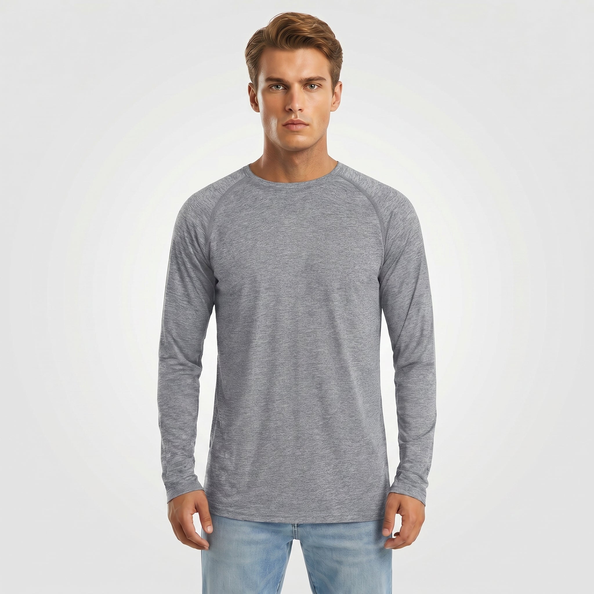 Men UPF 50 Plus Sun Protection Shirt - Quick Dry Cooling Long Sleeve Raglan Tee Light Grey by MAGCOMSEN