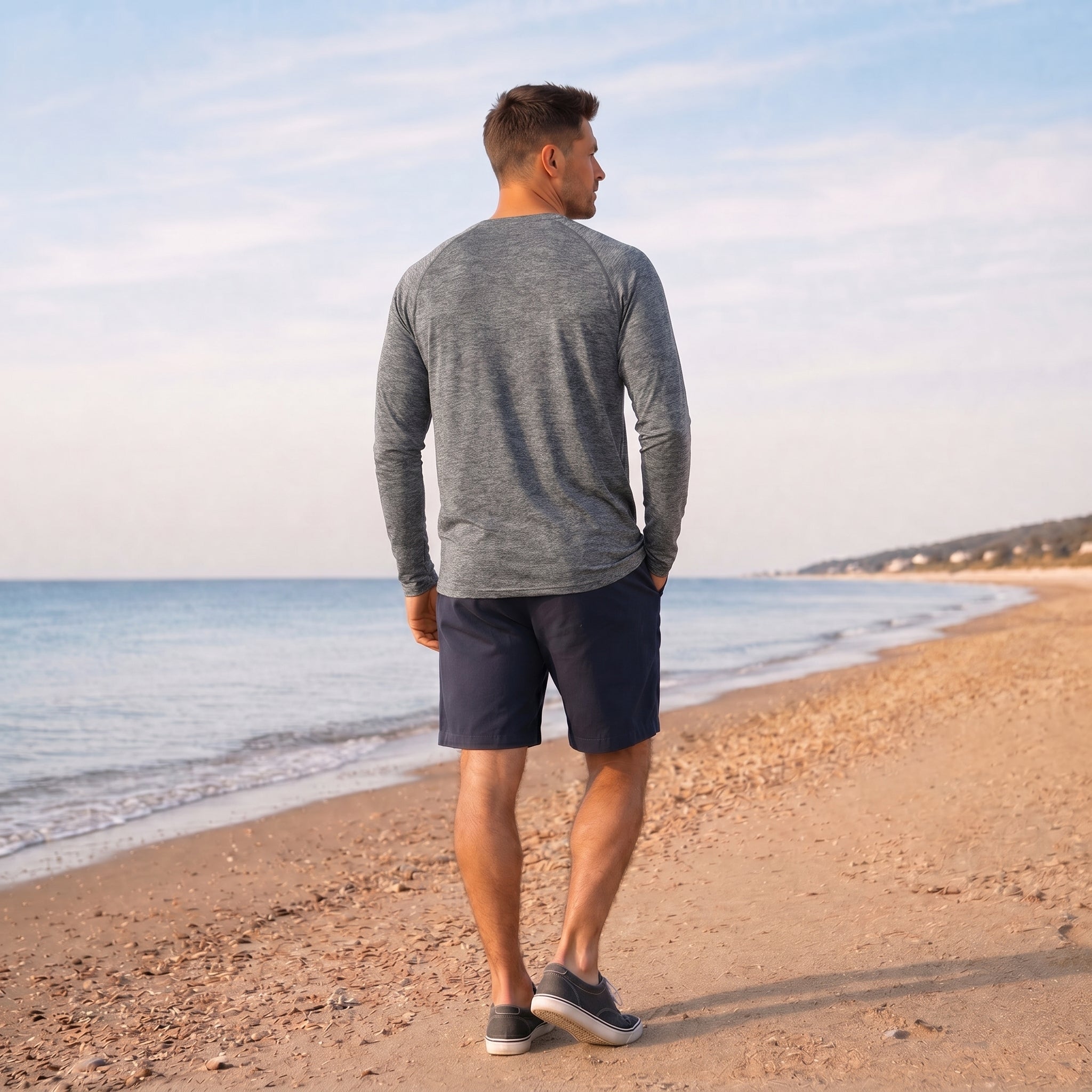 Men UPF 50 Plus Sun Protection Shirt - Quick Dry Cooling Long Sleeve Raglan Tee Dark Grey by MAGCOMSEN