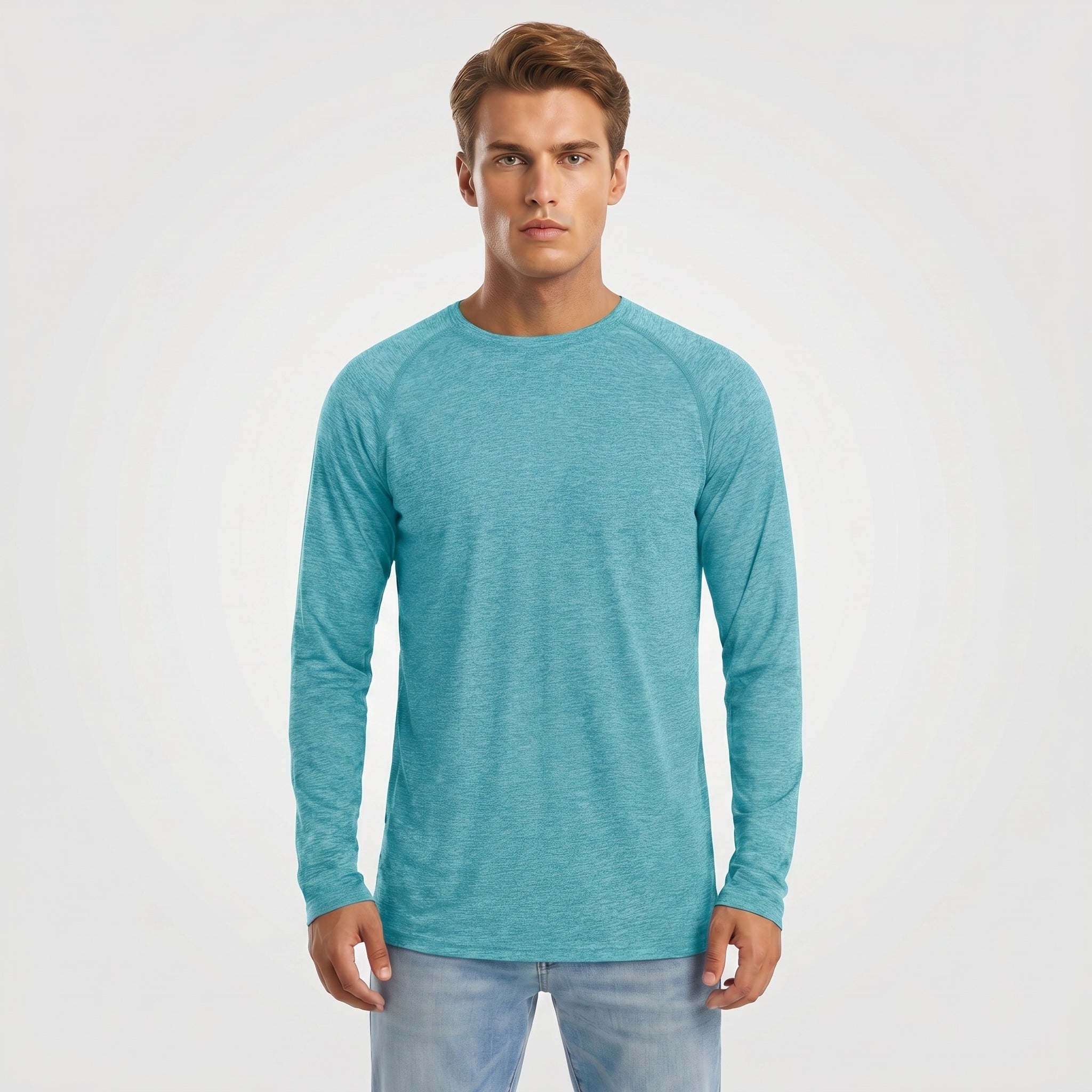 Men UPF 50 Plus Sun Protection Shirt - Quick Dry Cooling Long Sleeve Raglan Tee Light Green by MAGCOMSEN