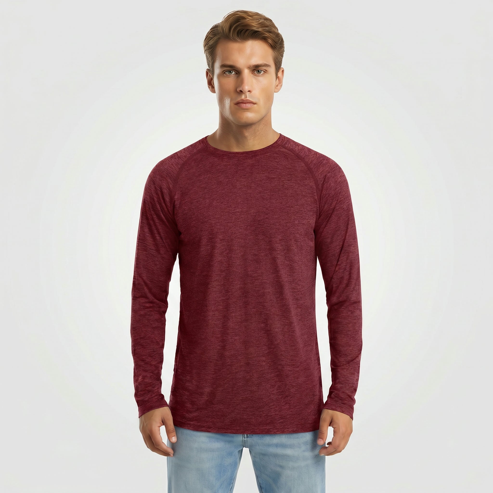 Men UPF 50 Plus Sun Protection Shirt - Quick Dry Cooling Long Sleeve Raglan Tee Wine by MAGCOMSEN