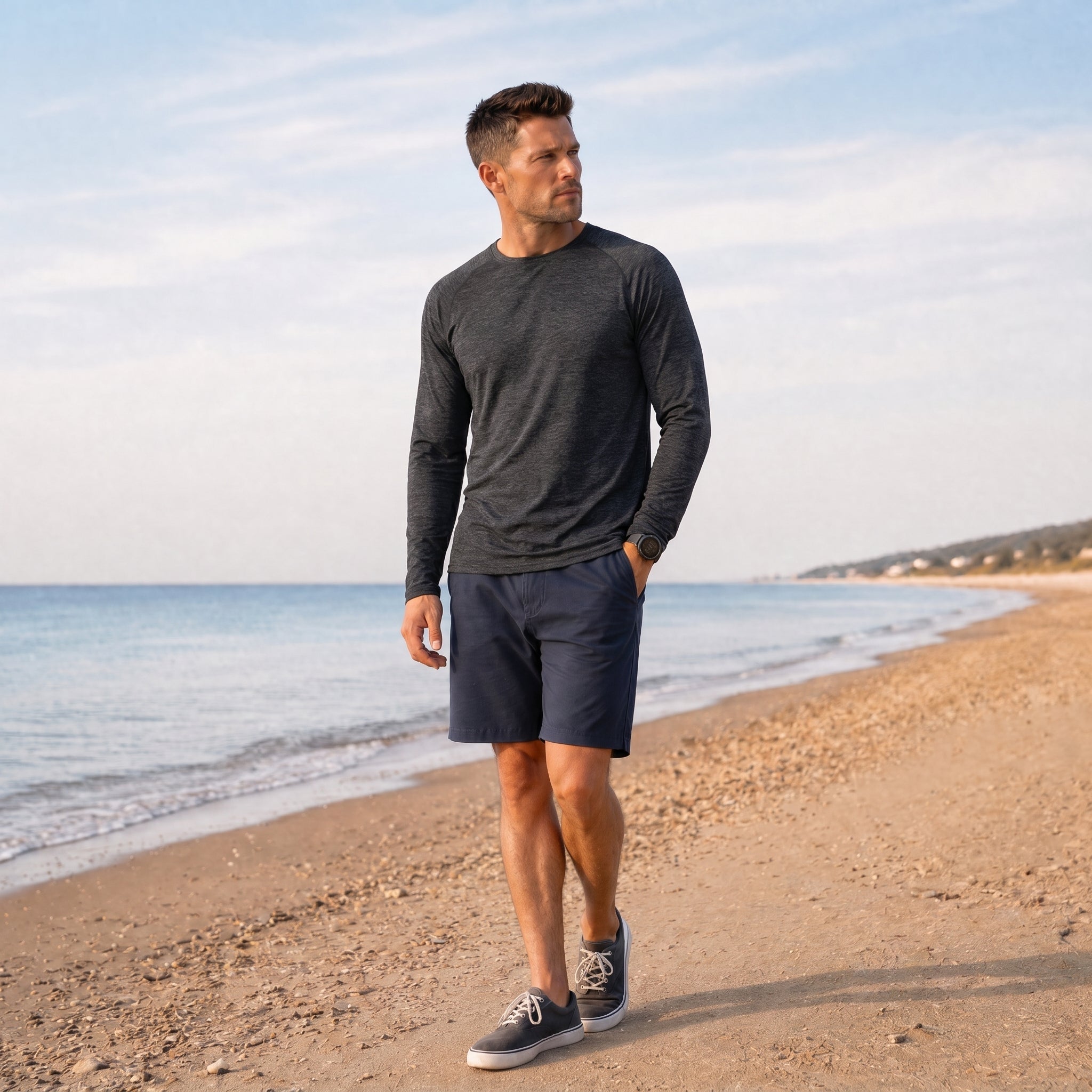 Men UPF 50 Plus Sun Protection Shirt - Quick Dry Cooling Long Sleeve Raglan Tee Black by MAGCOMSEN