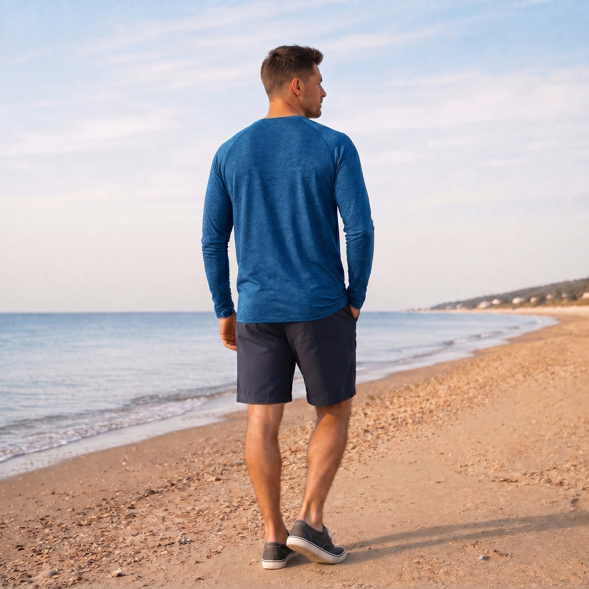 Men UPF 50 Plus Sun Protection Shirt - Quick Dry Cooling Long Sleeve Raglan Tee Medium Blue by MAGCOMSEN